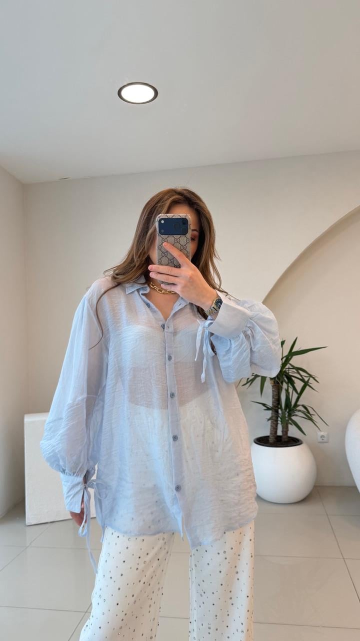 OVERSİZE TÜL GÖMLEK MAVİ