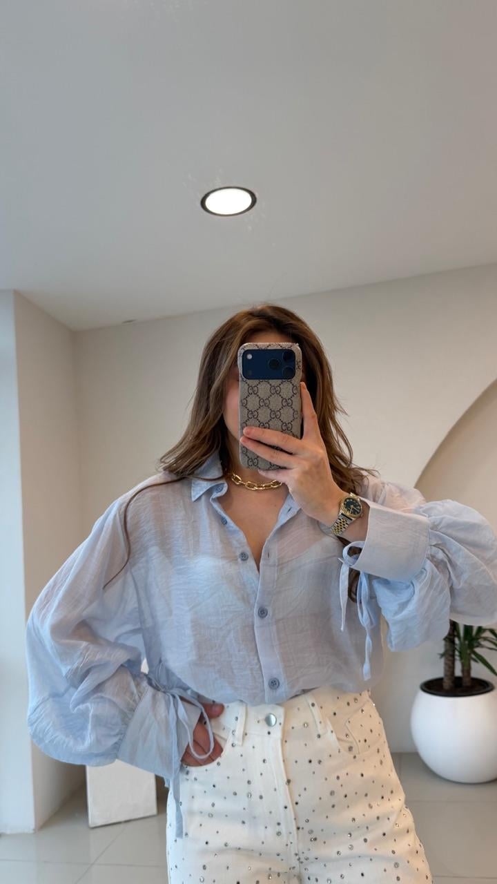 OVERSİZE TÜL GÖMLEK MAVİ