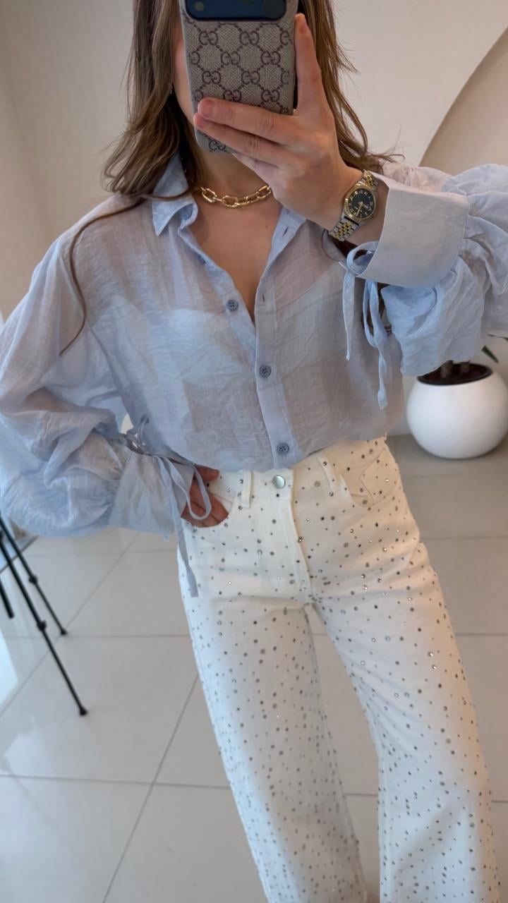 OVERSİZE TÜL GÖMLEK MAVİ