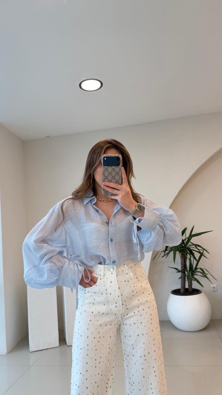 OVERSİZE TÜL GÖMLEK MAVİ