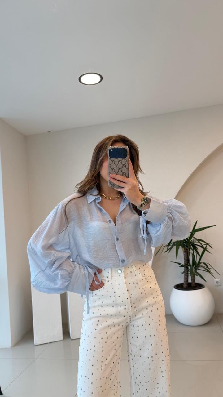 OVERSİZE TÜL GÖMLEK MAVİ