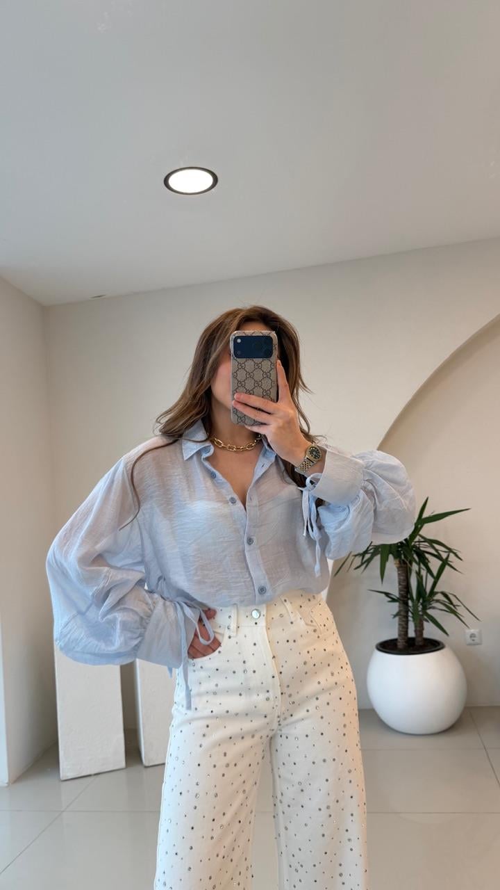 OVERSİZE TÜL GÖMLEK MAVİ