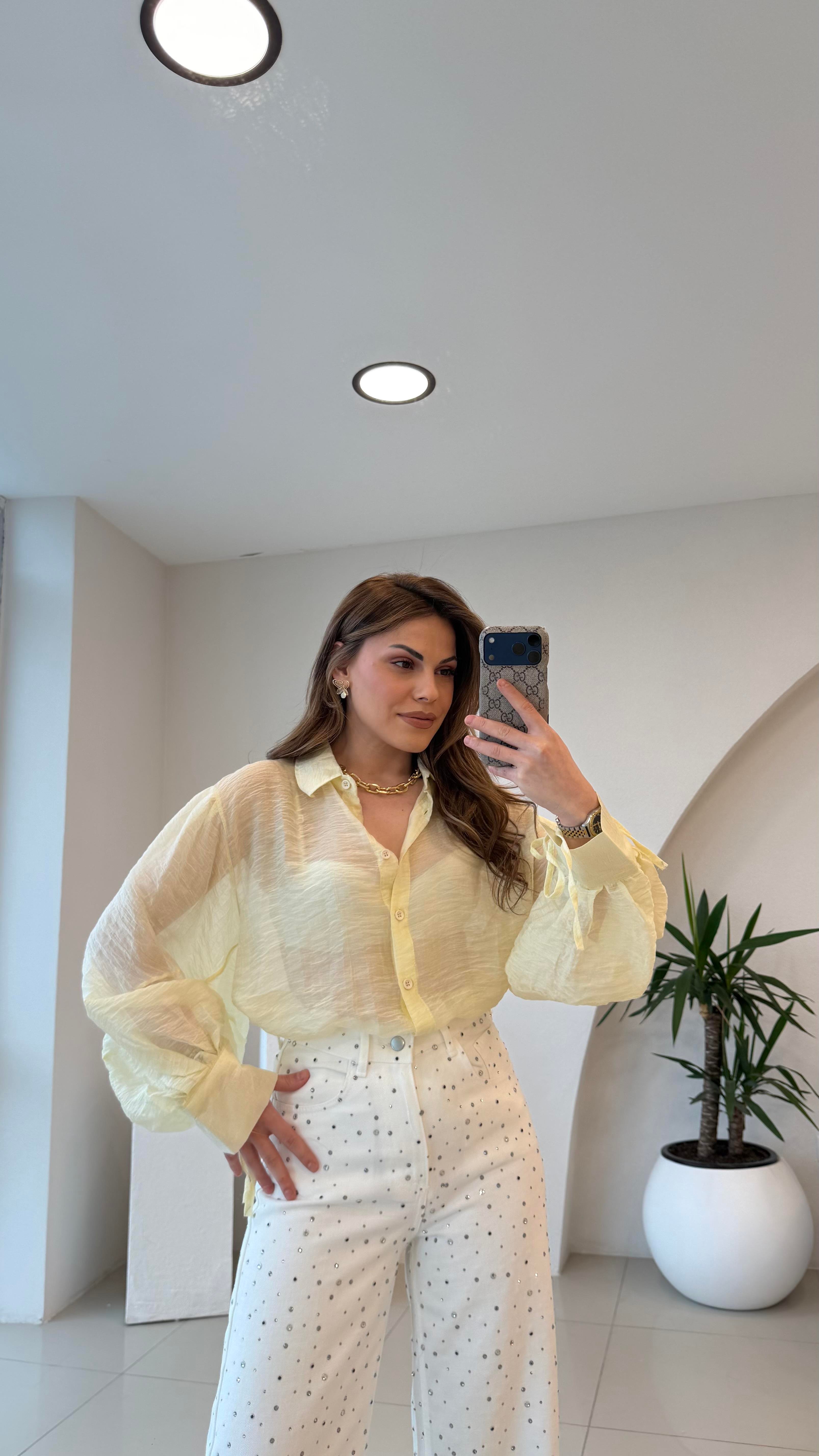 OVERSİZE TÜL GÖMLEK SARI