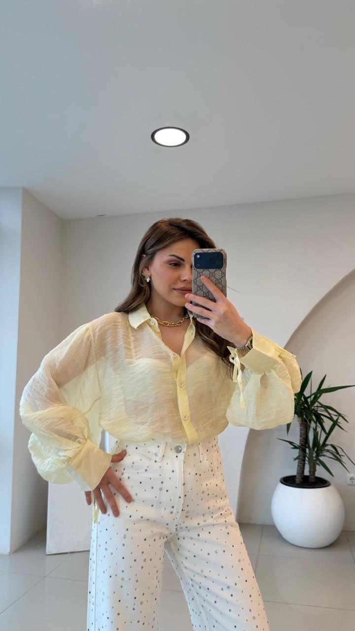 OVERSİZE TÜL GÖMLEK SARI