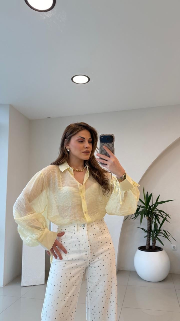 OVERSİZE TÜL GÖMLEK SARI