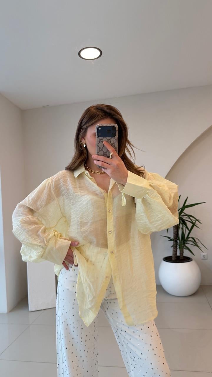 OVERSİZE TÜL GÖMLEK SARI