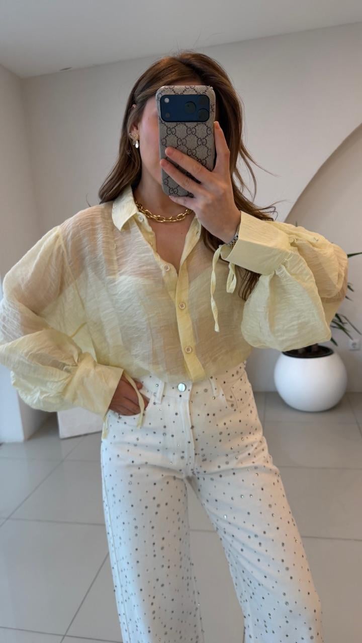 OVERSİZE TÜL GÖMLEK SARI