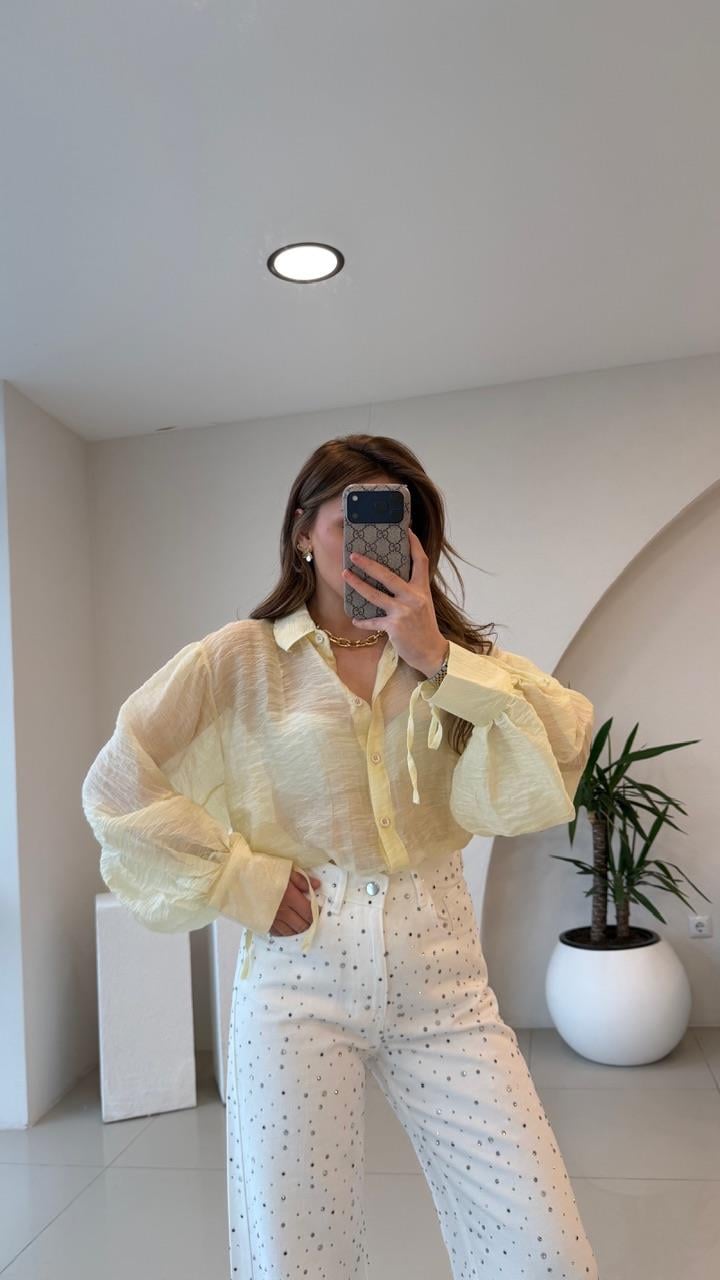 OVERSİZE TÜL GÖMLEK SARI