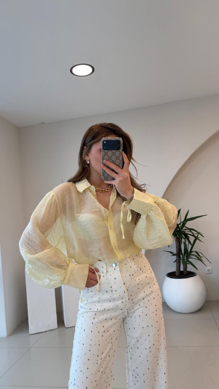 OVERSİZE TÜL GÖMLEK SARI
