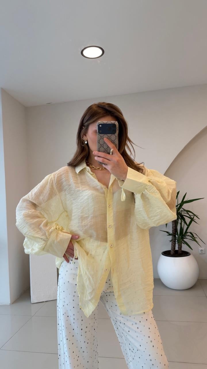 OVERSİZE TÜL GÖMLEK SARI