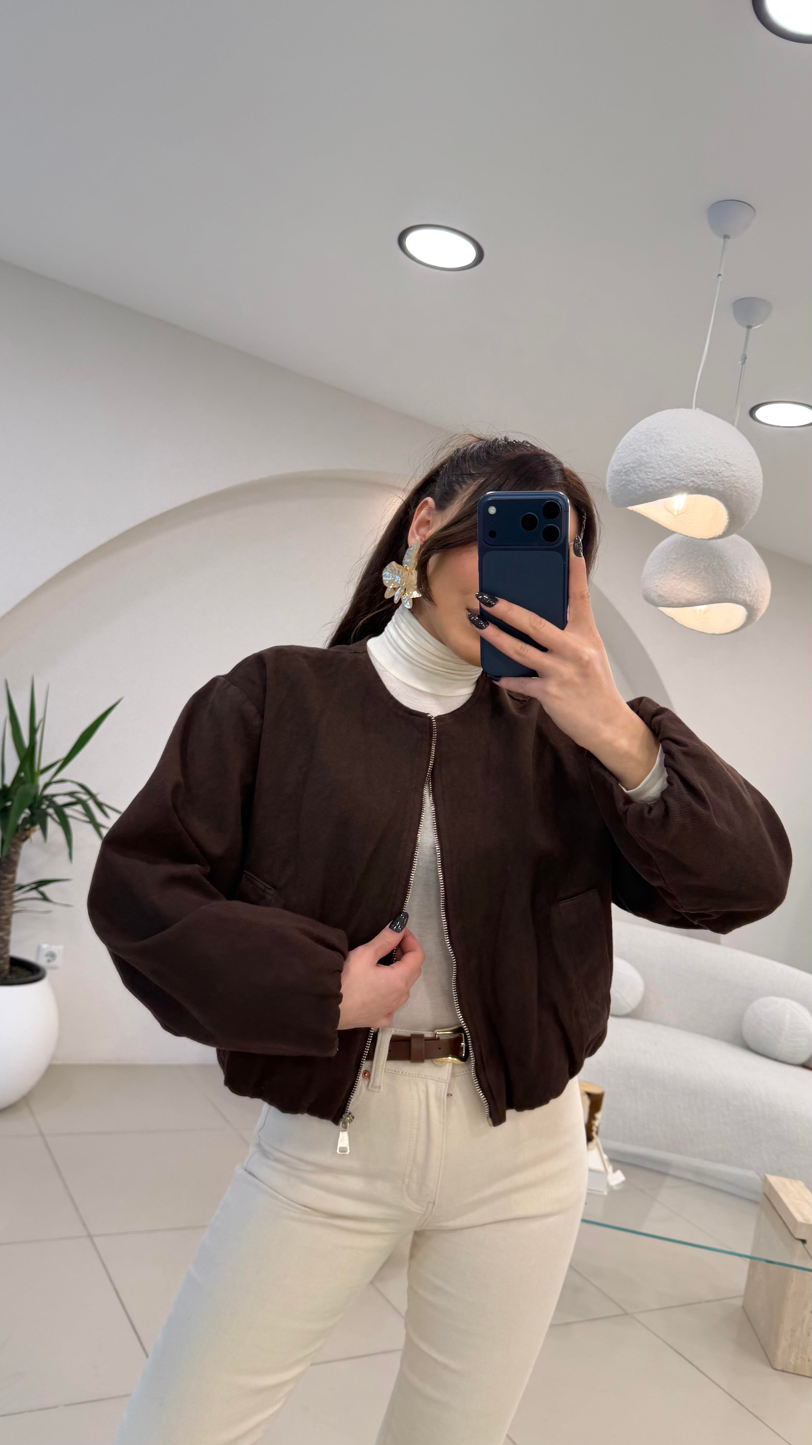 ÖZEL SERİ DENİM BOMBER ACI KAHVE