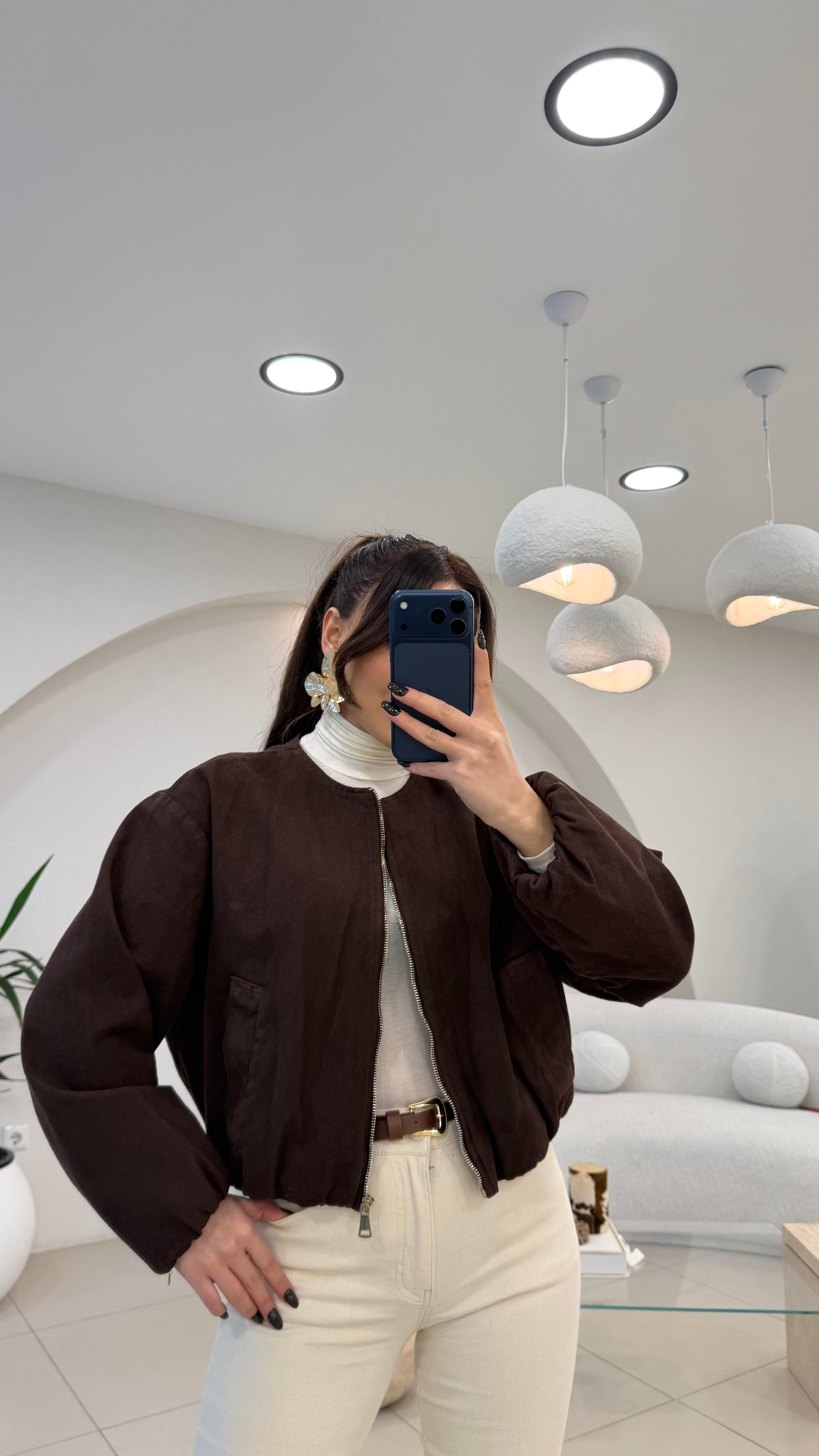 ÖZEL SERİ DENİM BOMBER ACI KAHVE