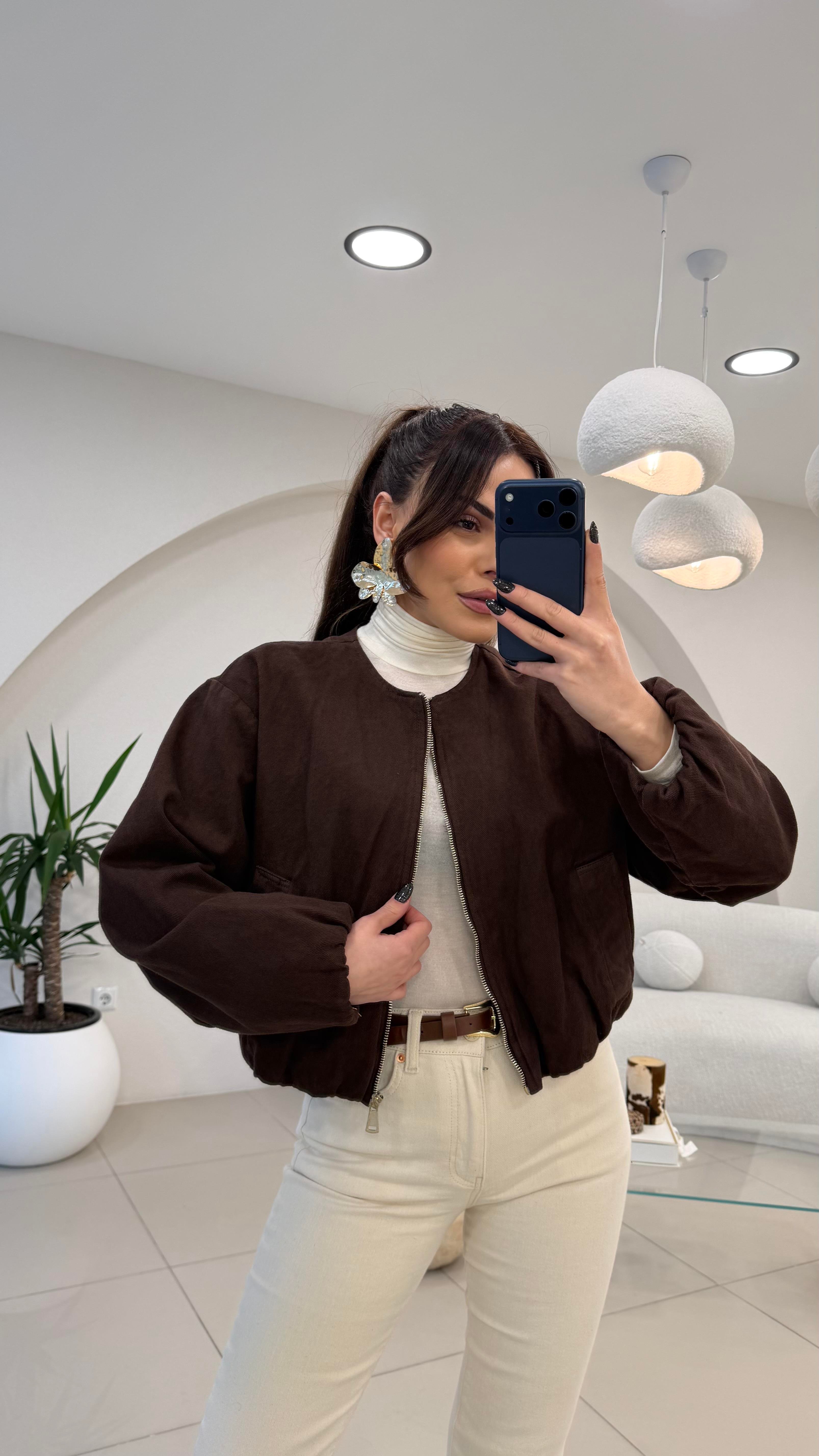 ÖZEL SERİ DENİM BOMBER ACI KAHVE