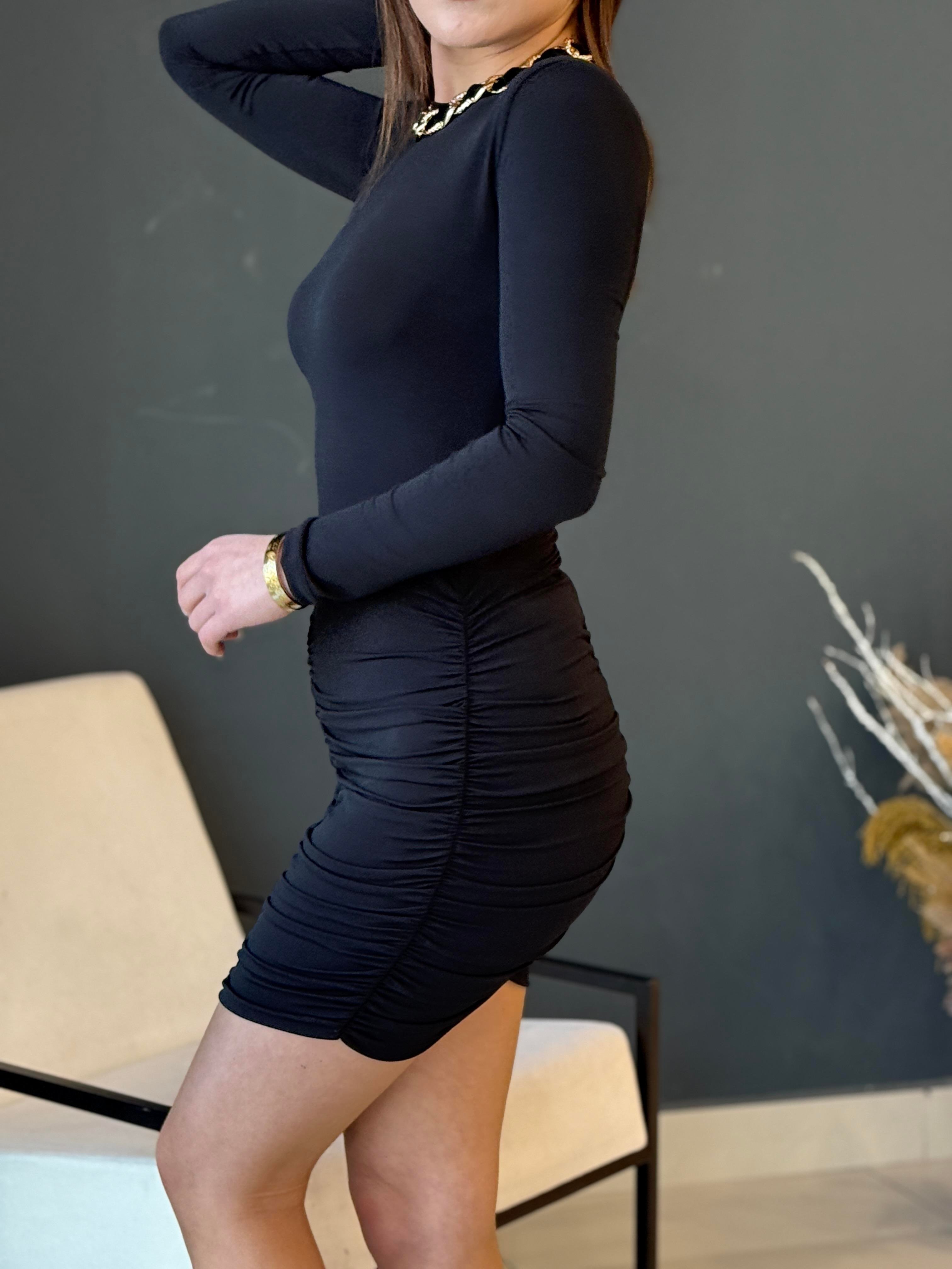 ÖZEL SERİ DRAPELİ ELBİSE SİYAH