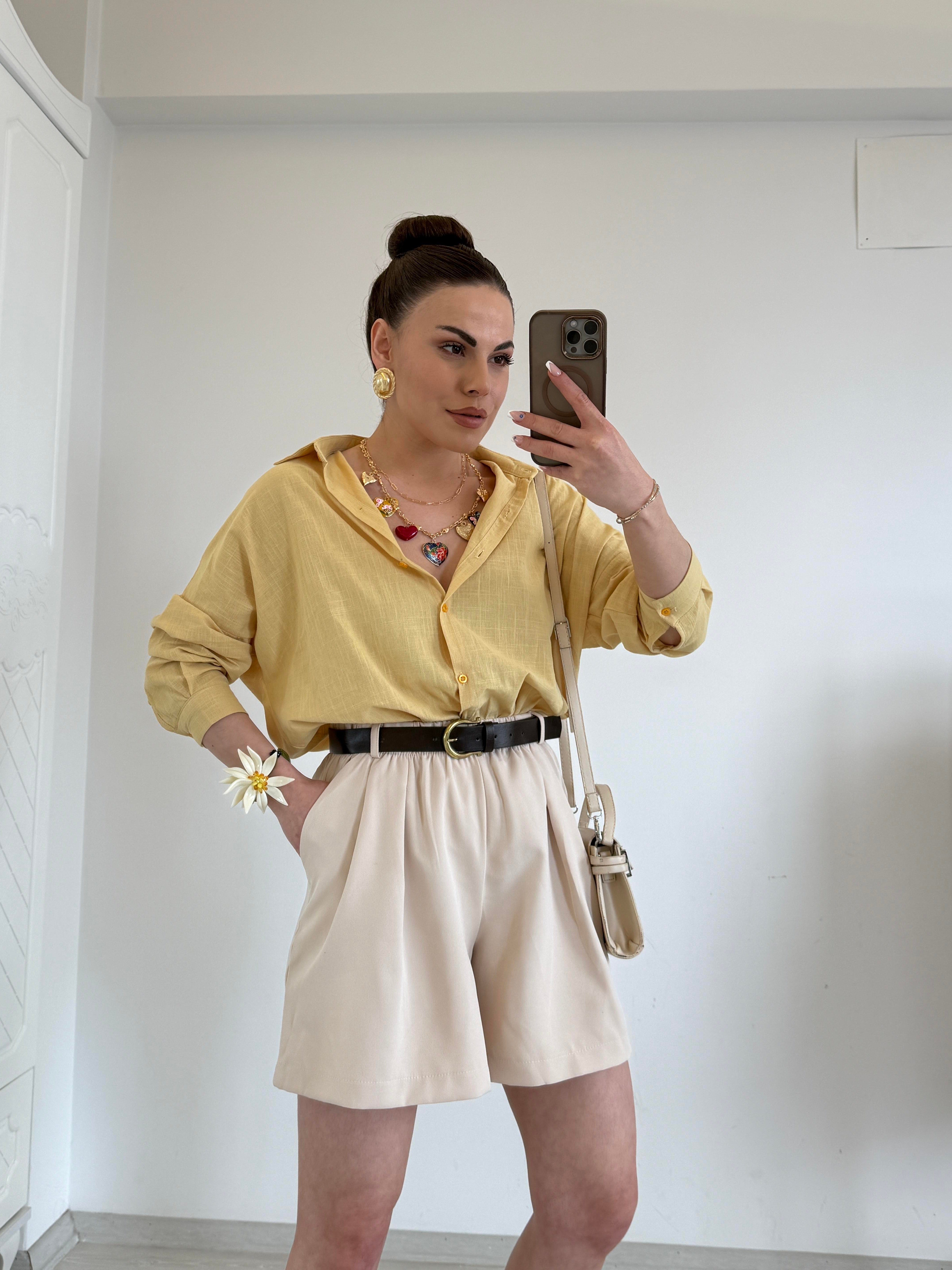 ÖZEL ÜRETİM KETEN GÖMLEK SARI