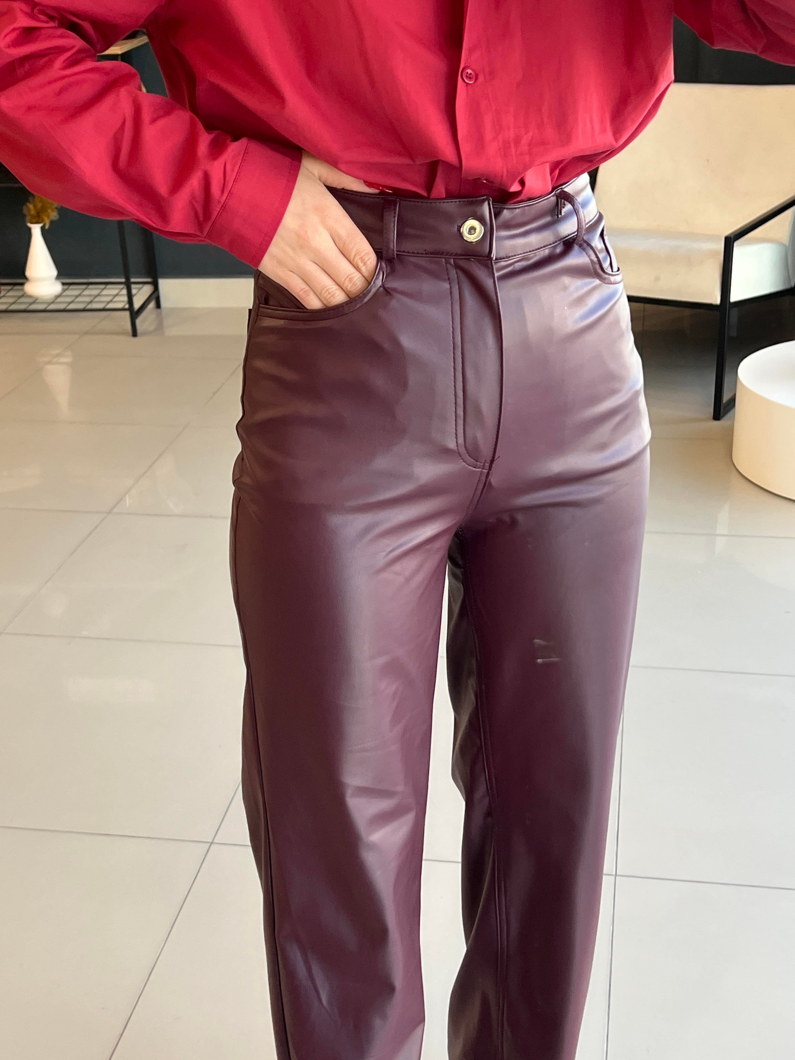 PALAZZO DERİ PANTOLON BORDO