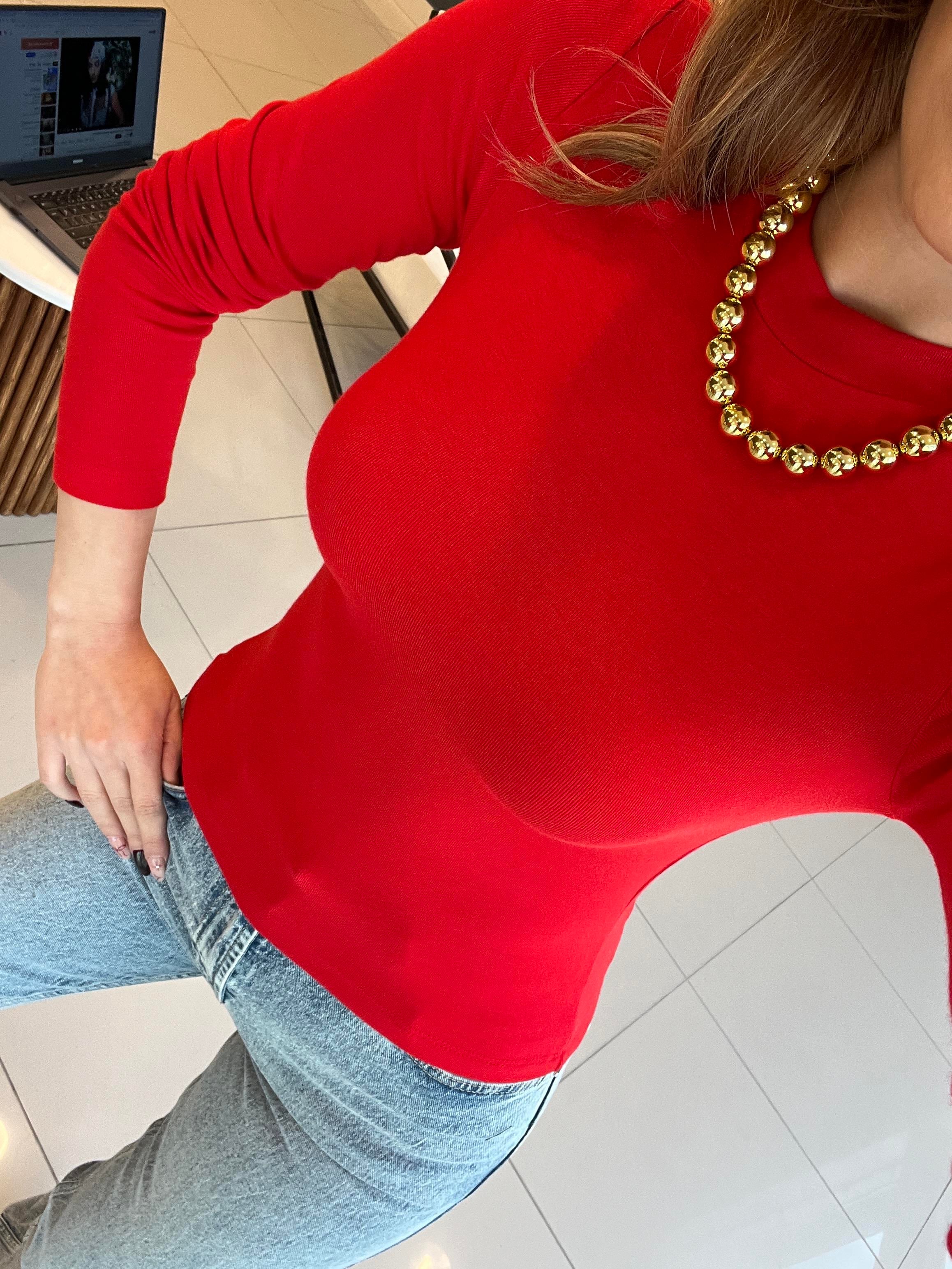 PAMUK BASİC BLUZ KIRMIZI