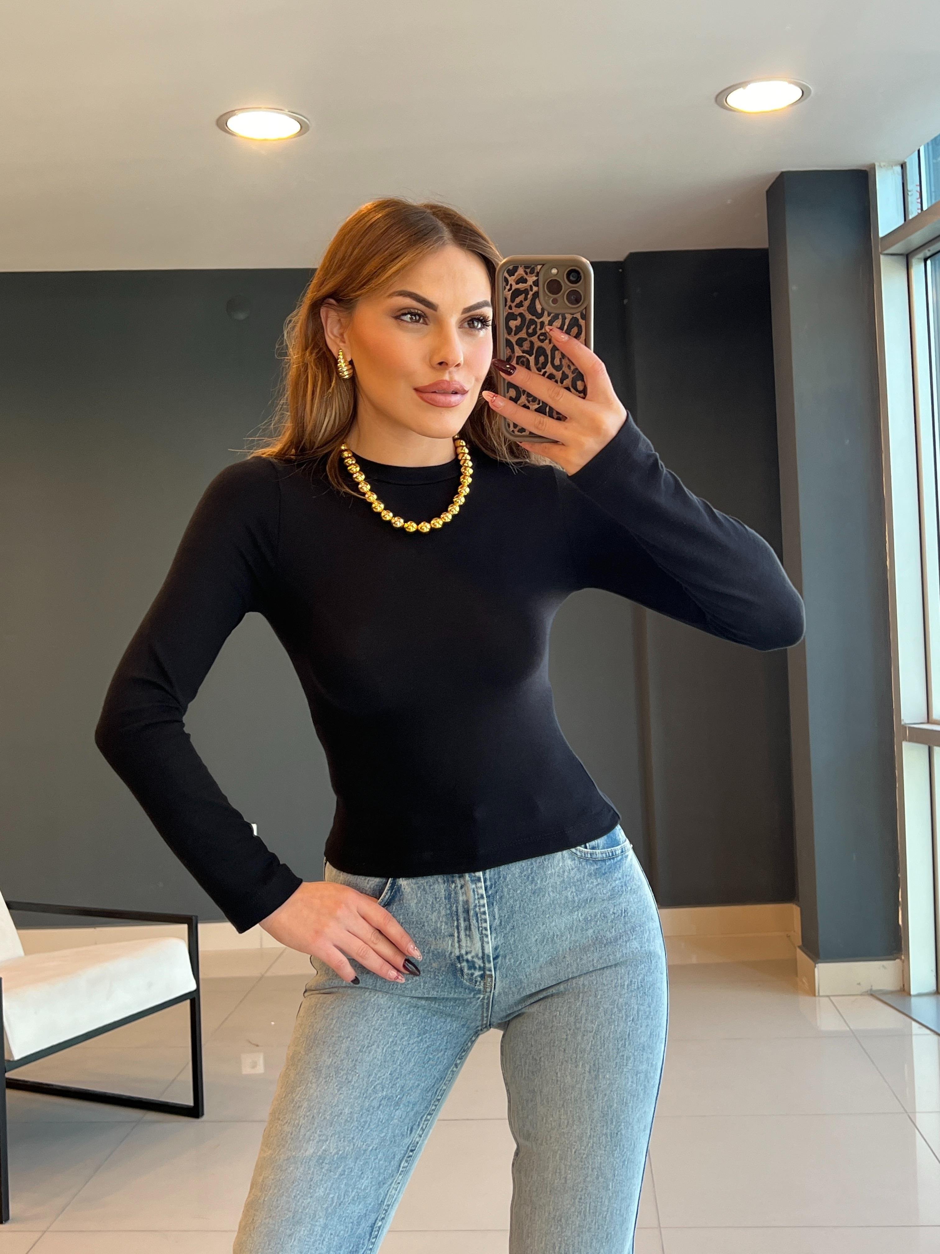 PAMUK BASİC BLUZ  SİYAH