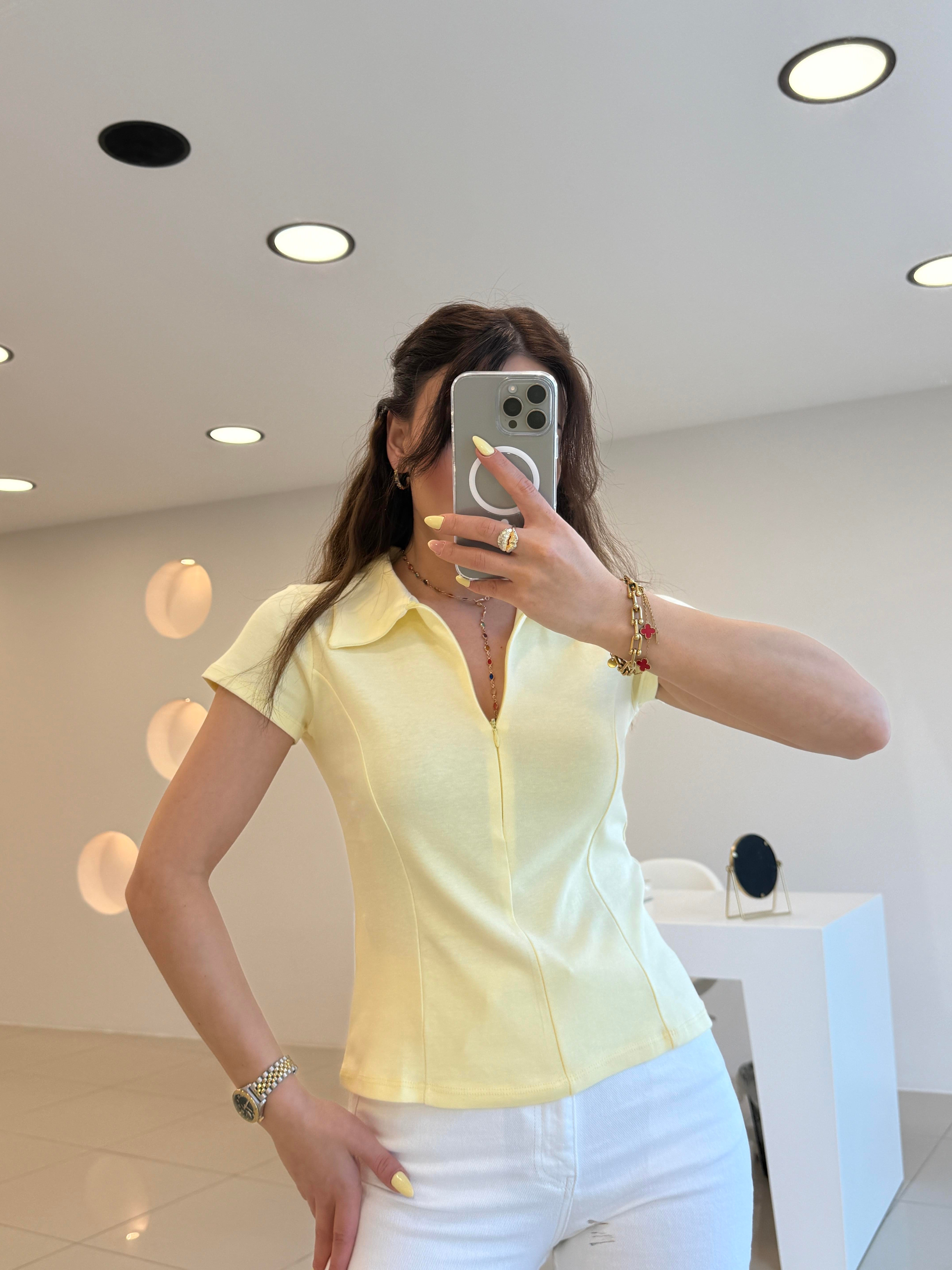 PAMUK FERMUARLI TSHIRT SARI