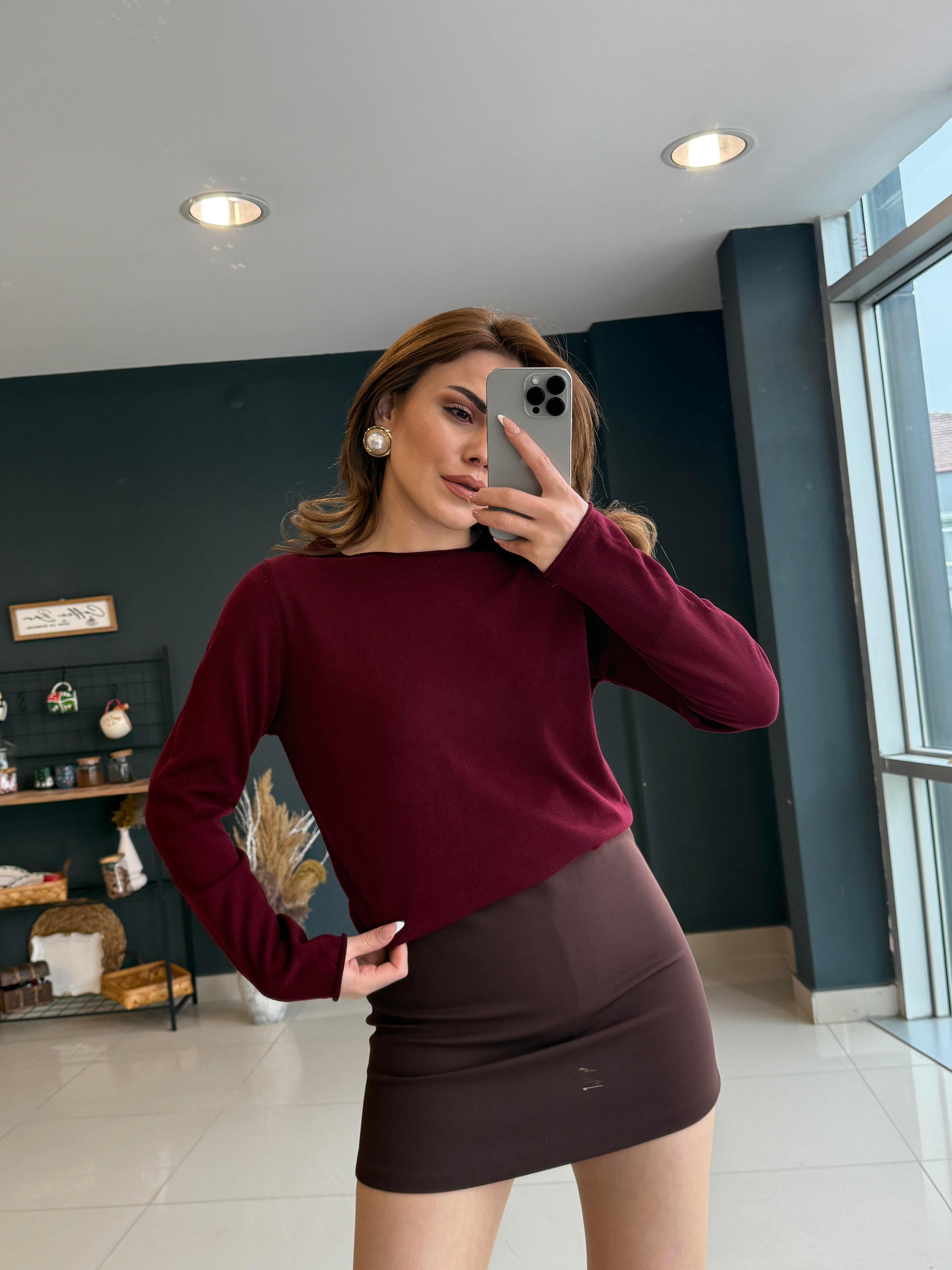 PAMUK MERSERİZE BLUZ BORDO