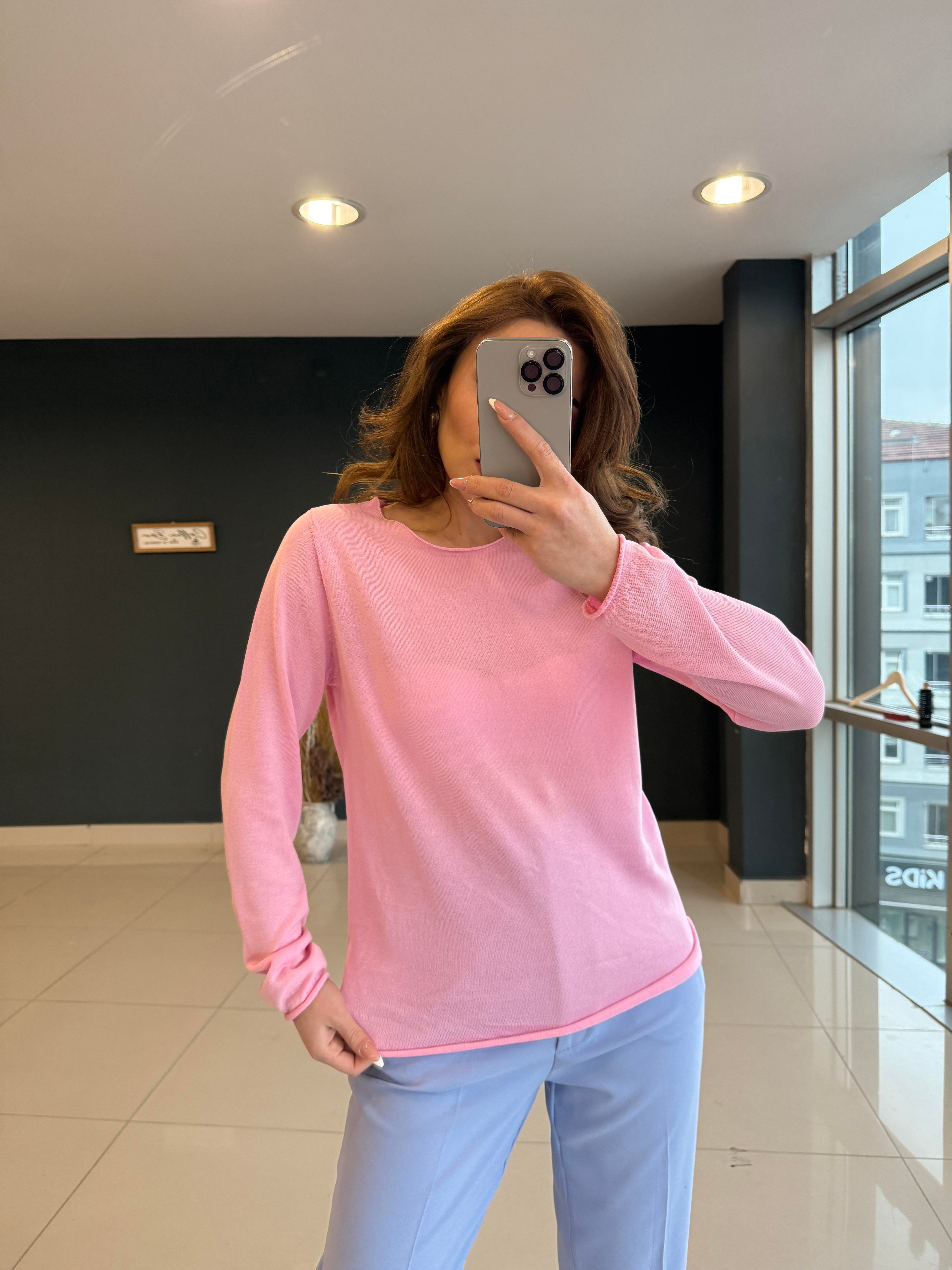 PAMUK MERSERİZE BLUZ PEMBE