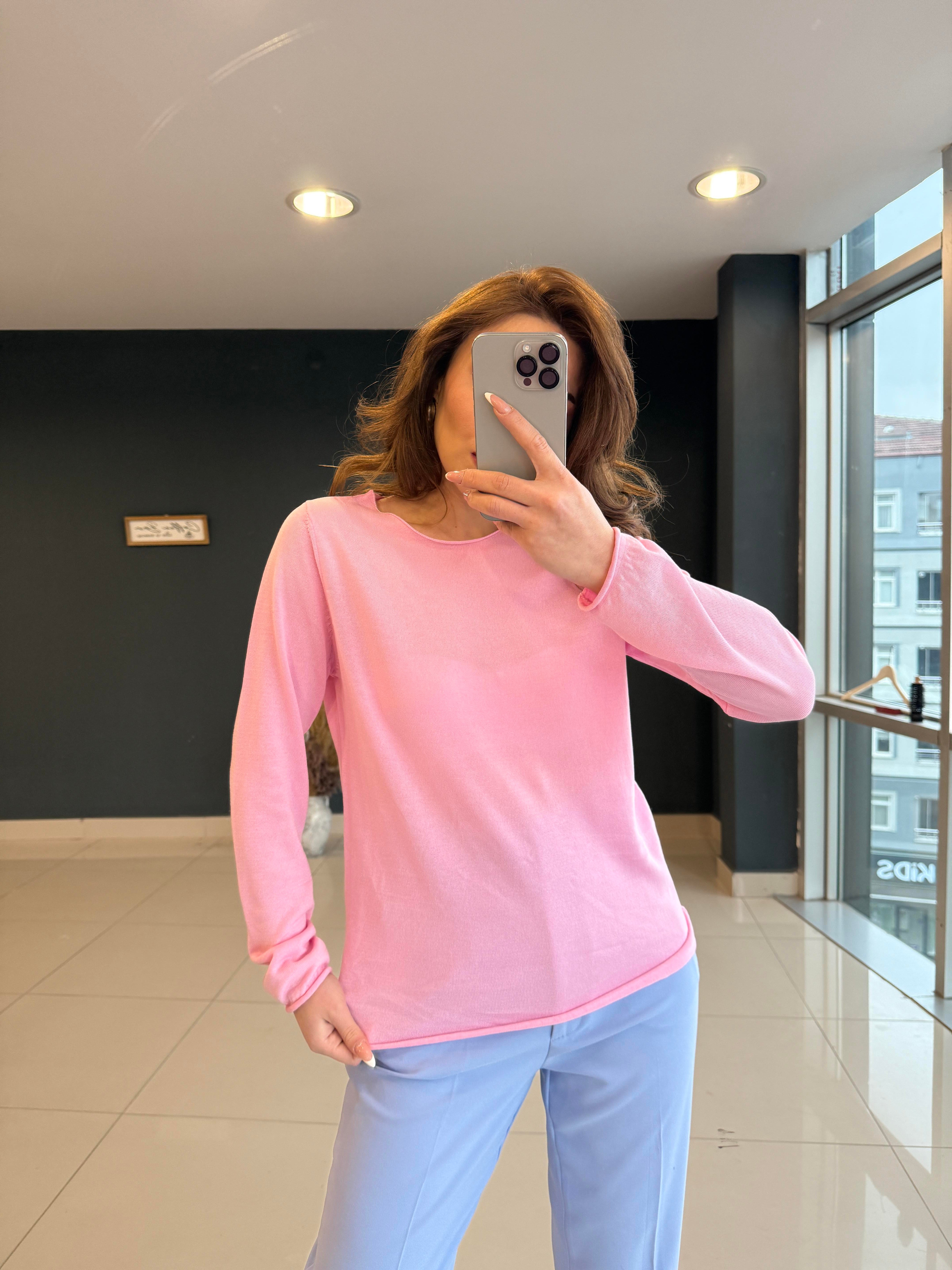 PAMUK MERSERİZE BLUZ PEMBE