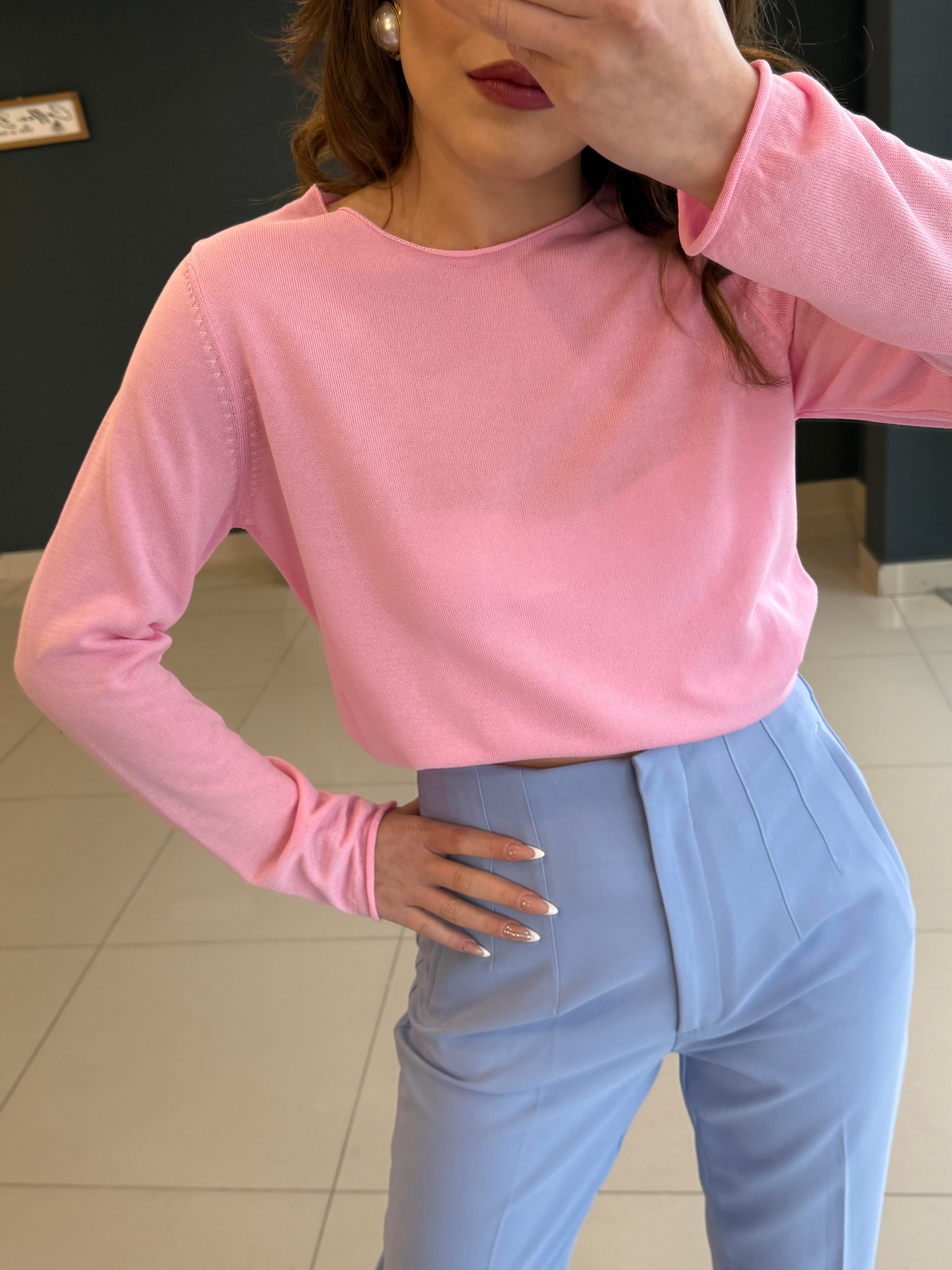 PAMUK MERSERİZE BLUZ PEMBE