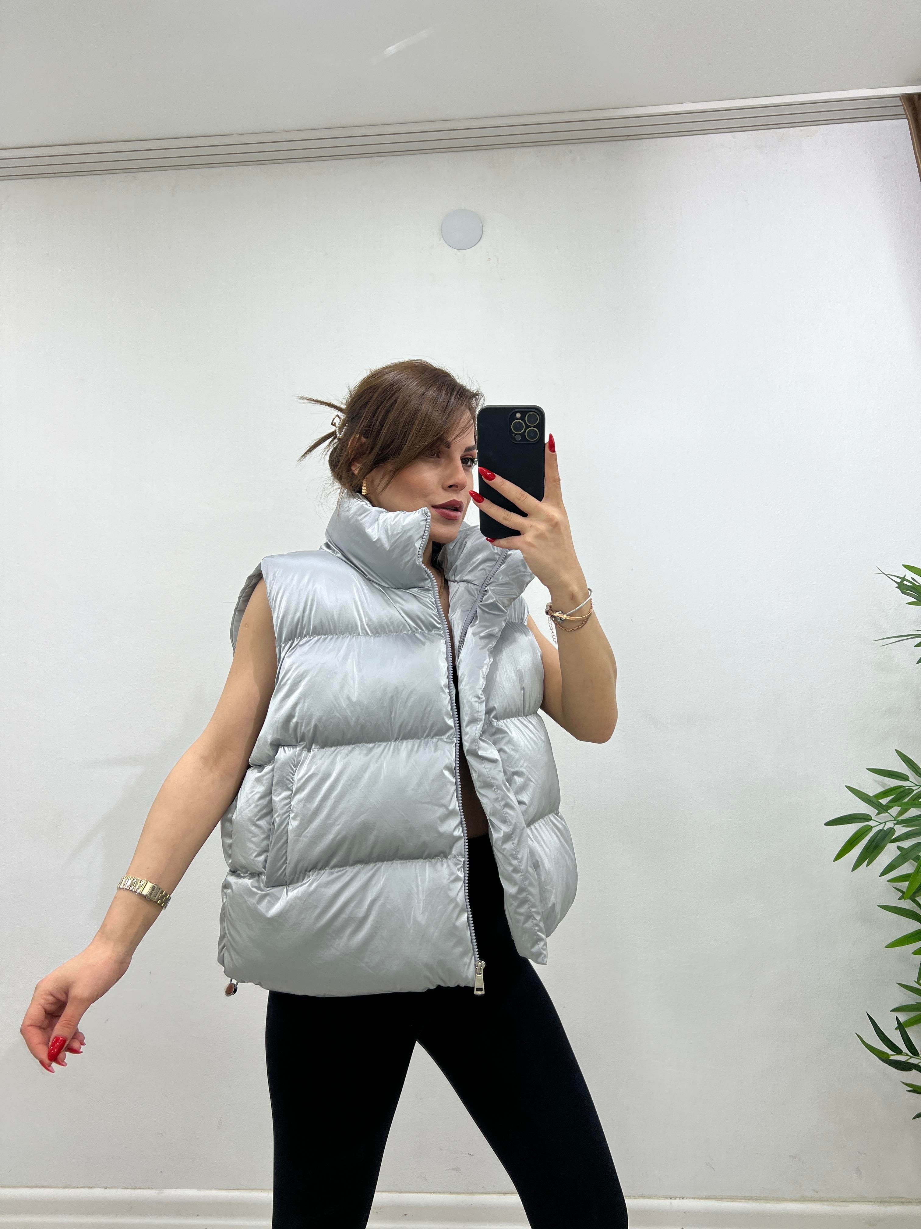 PARLAK PUFFER YELEK GÜMÜŞ