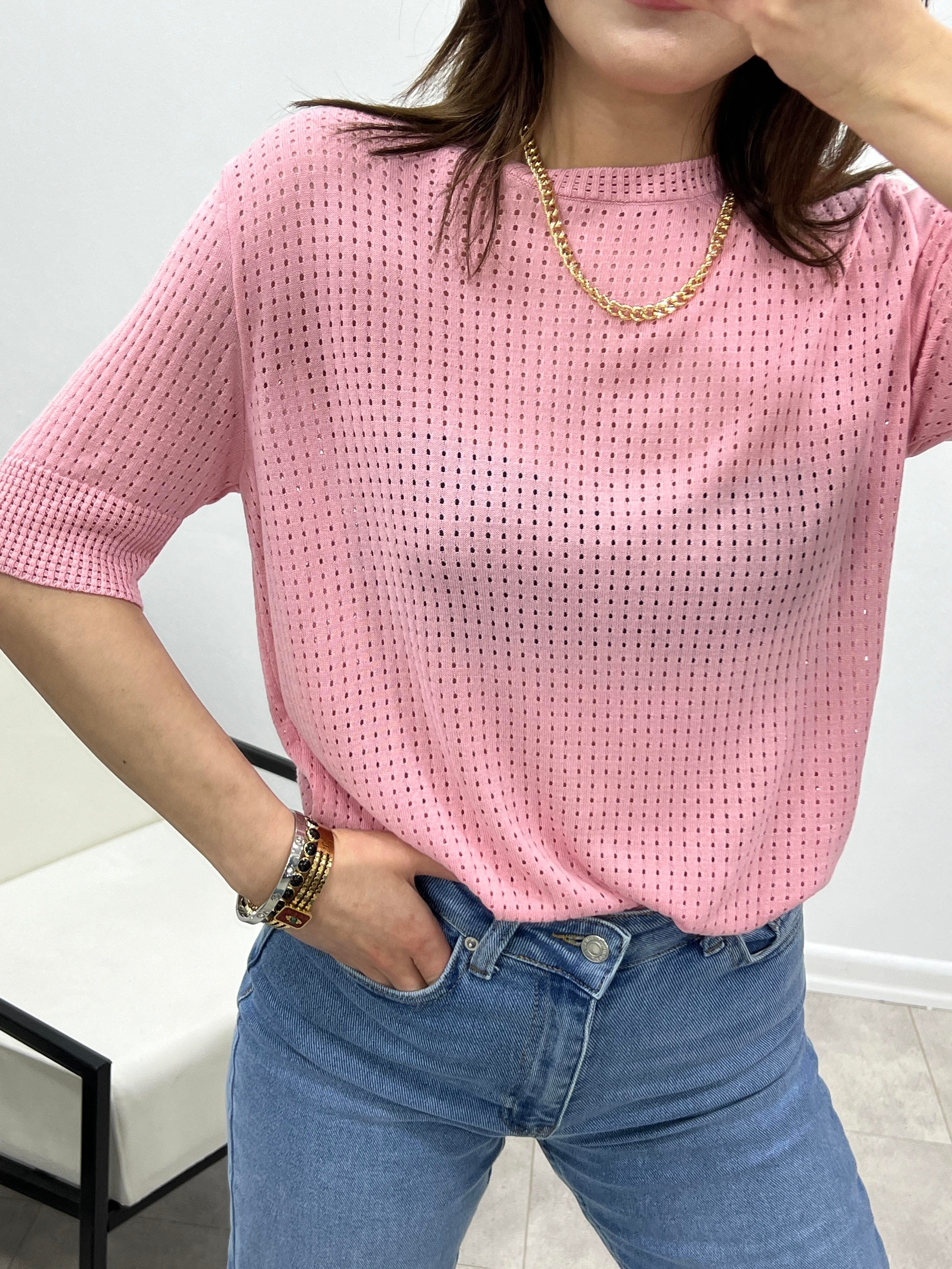 PEMBE DELİKLİ MERSERİZE BLUZ