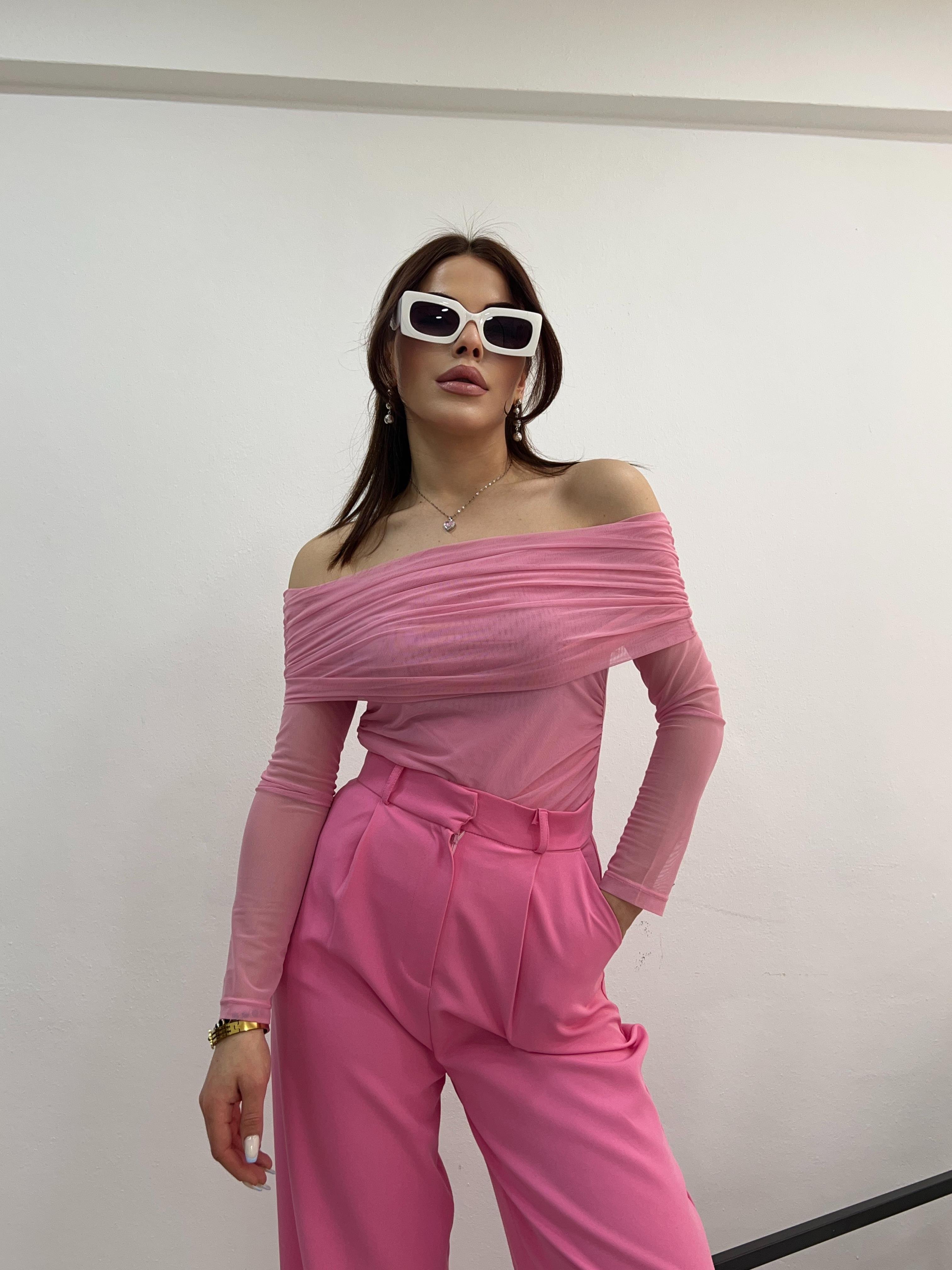 PEMBE MADONNA DRAPELİ BLUZ 