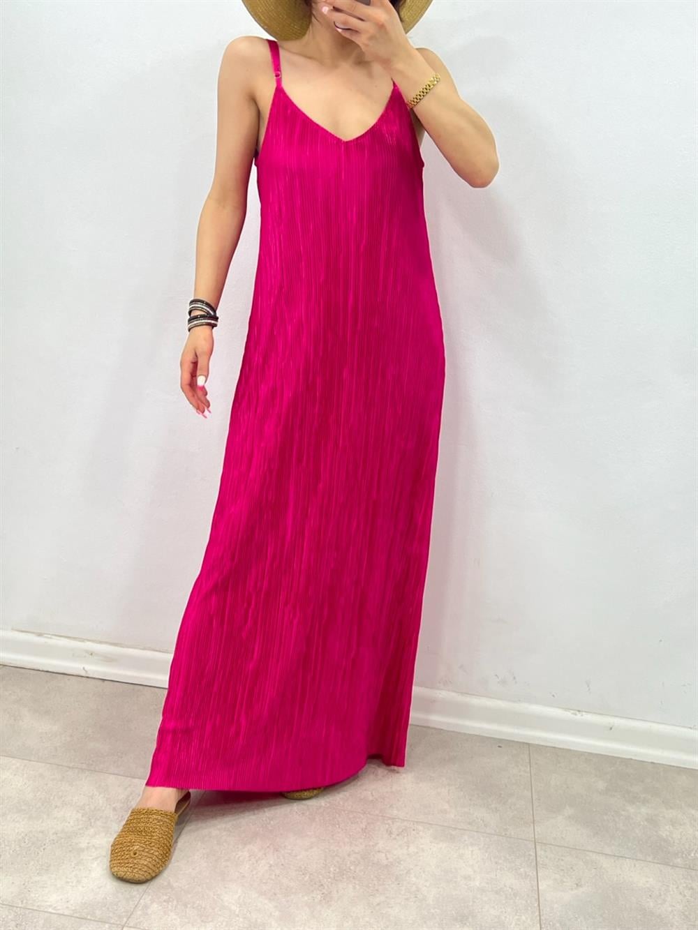 PİLİSELİ ELBİSE PEMBE