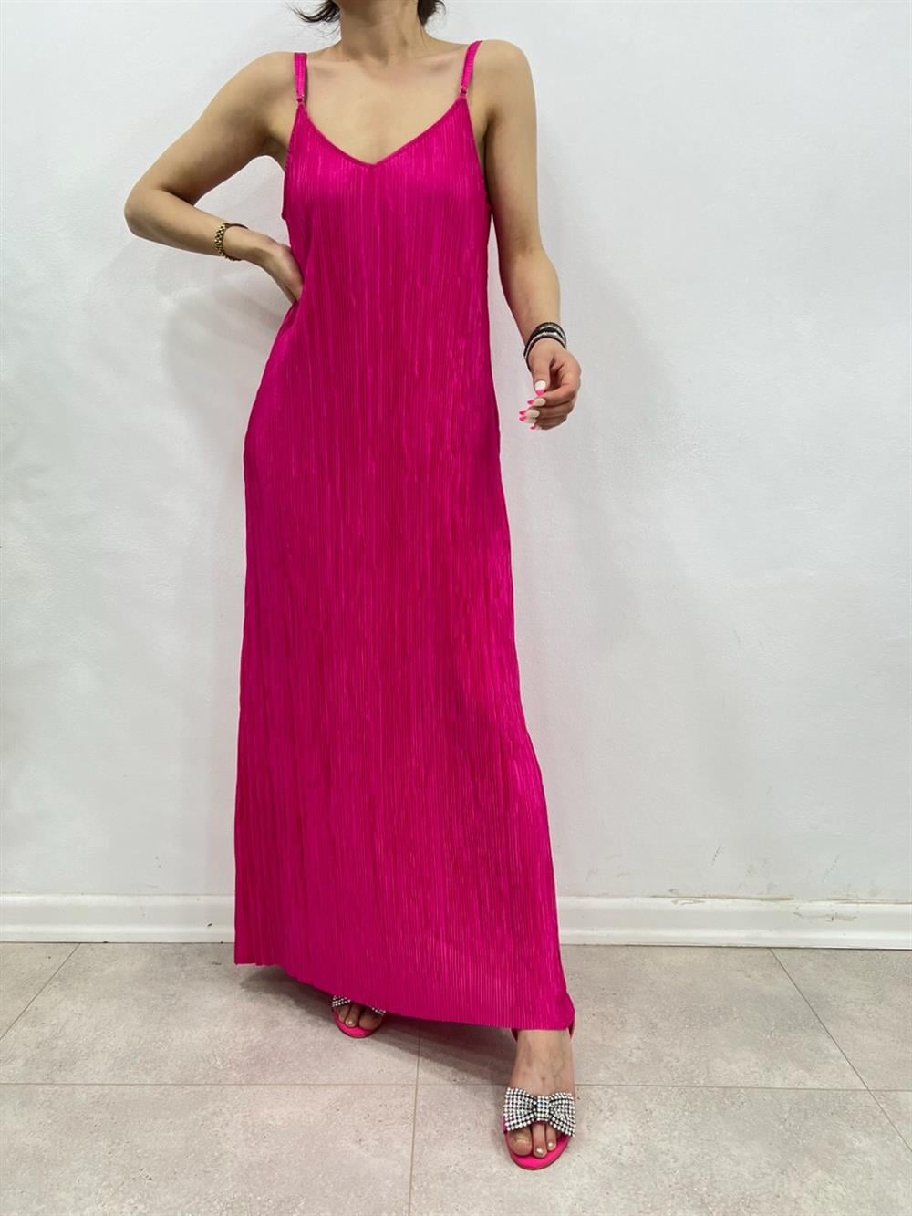 PİLİSELİ ELBİSE PEMBE