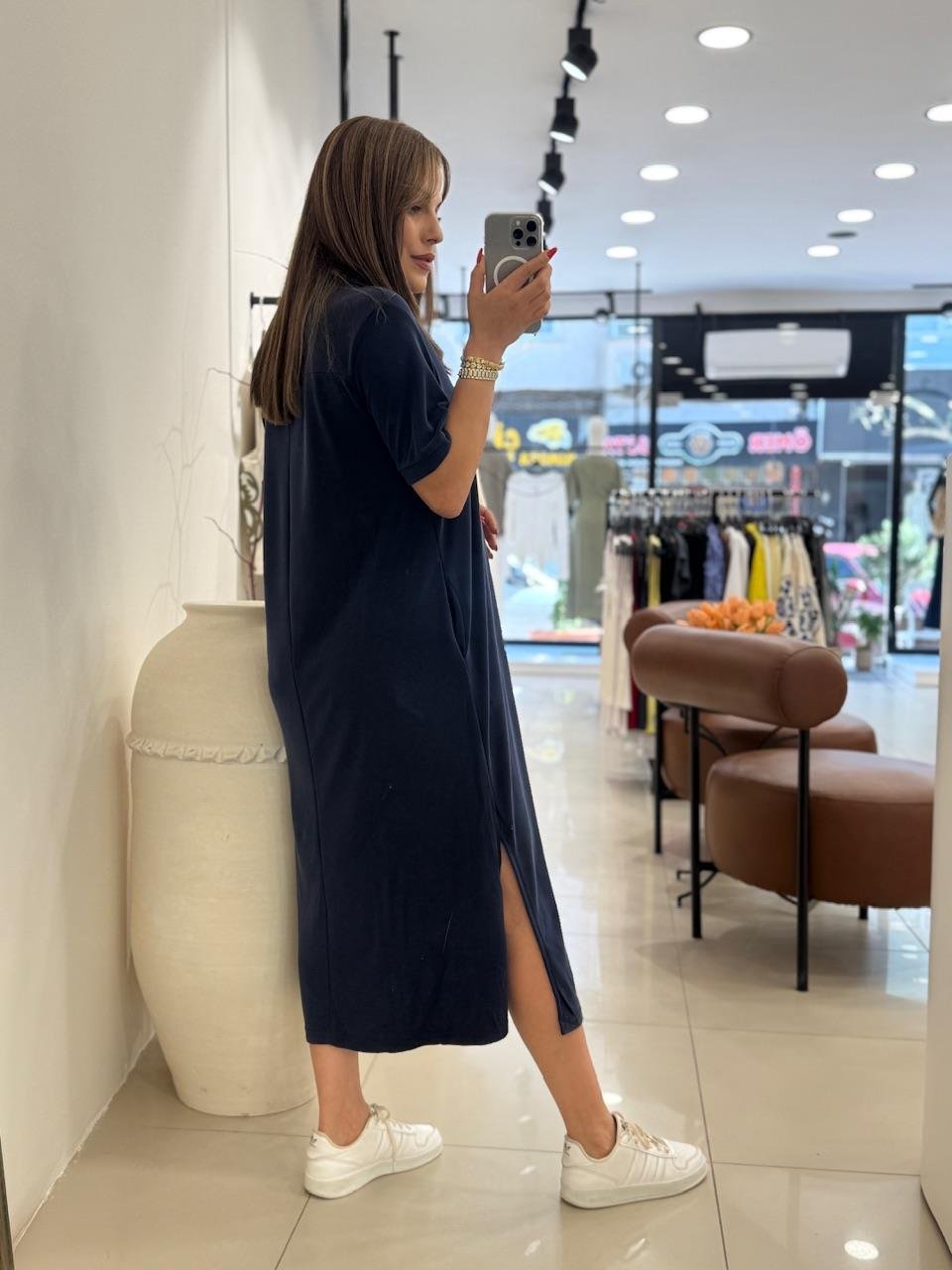 POLA YAKA BASİC ELBİSE LACİVERT
