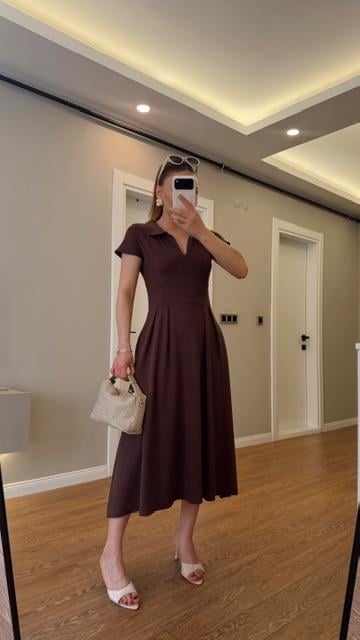 Polo Yaka Beli Pensli Max Elbise Kahve