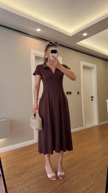 Polo Yaka Beli Pensli Max Elbise Kahve
