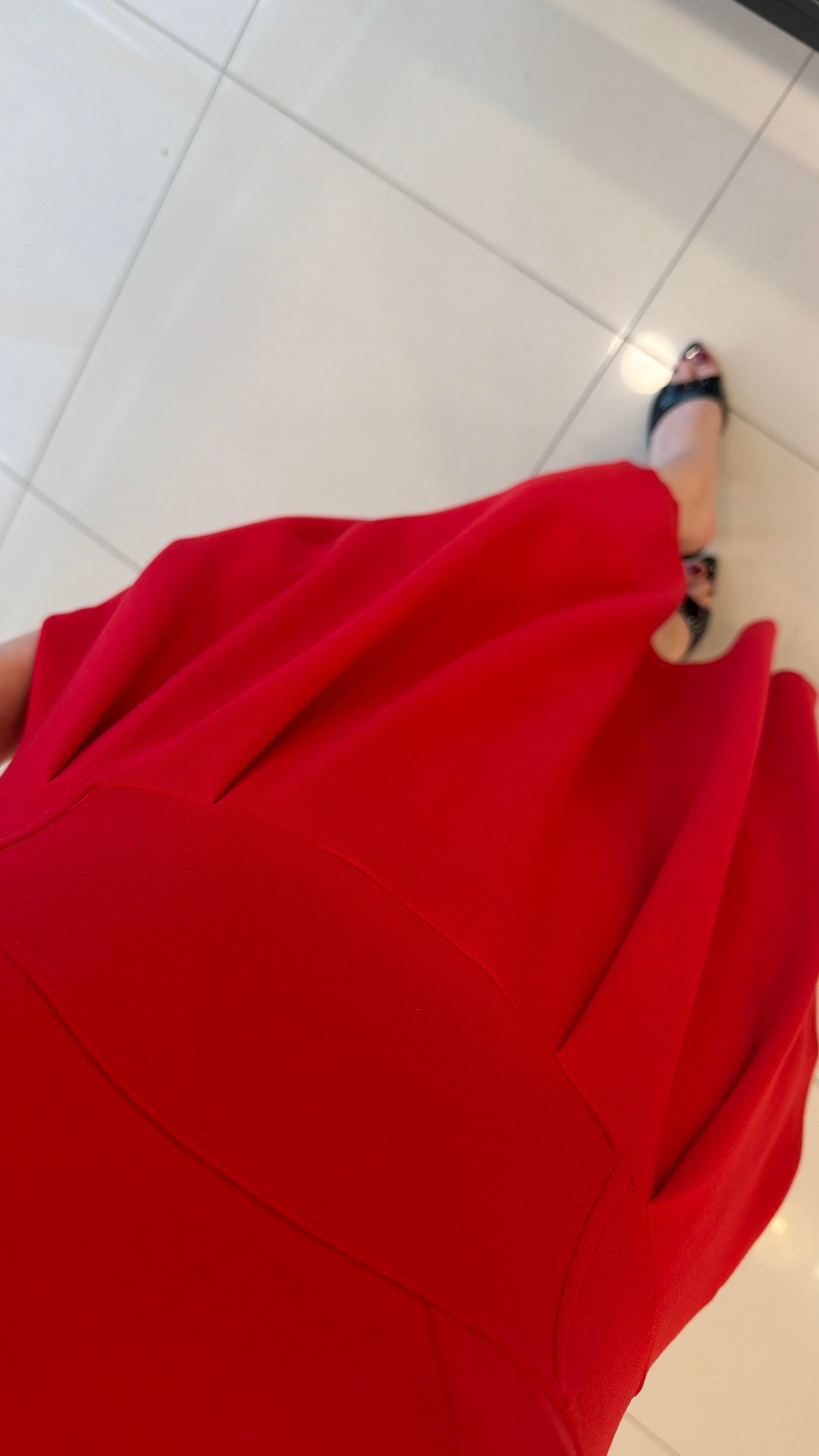 Polo Yaka Beli Pensli Max Elbise Kırmızı