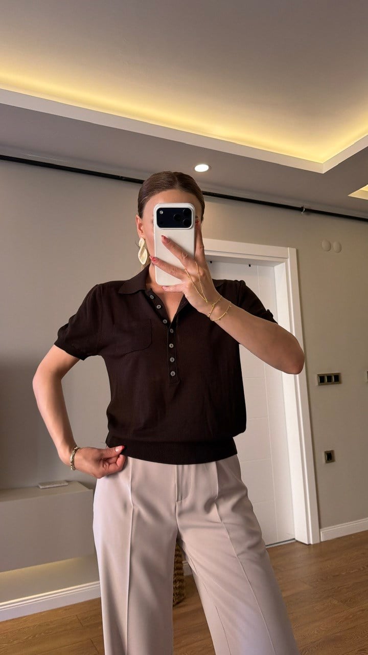POLO YAKA TRİKO BLUZ ACI KAHVE