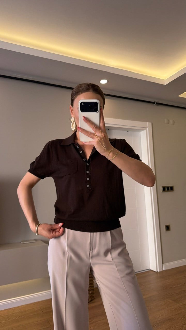 POLO YAKA TRİKO BLUZ ACI KAHVE