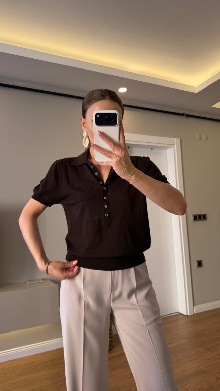 POLO YAKA TRİKO BLUZ ACI KAHVE