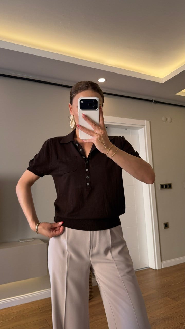 POLO YAKA TRİKO BLUZ ACI KAHVE
