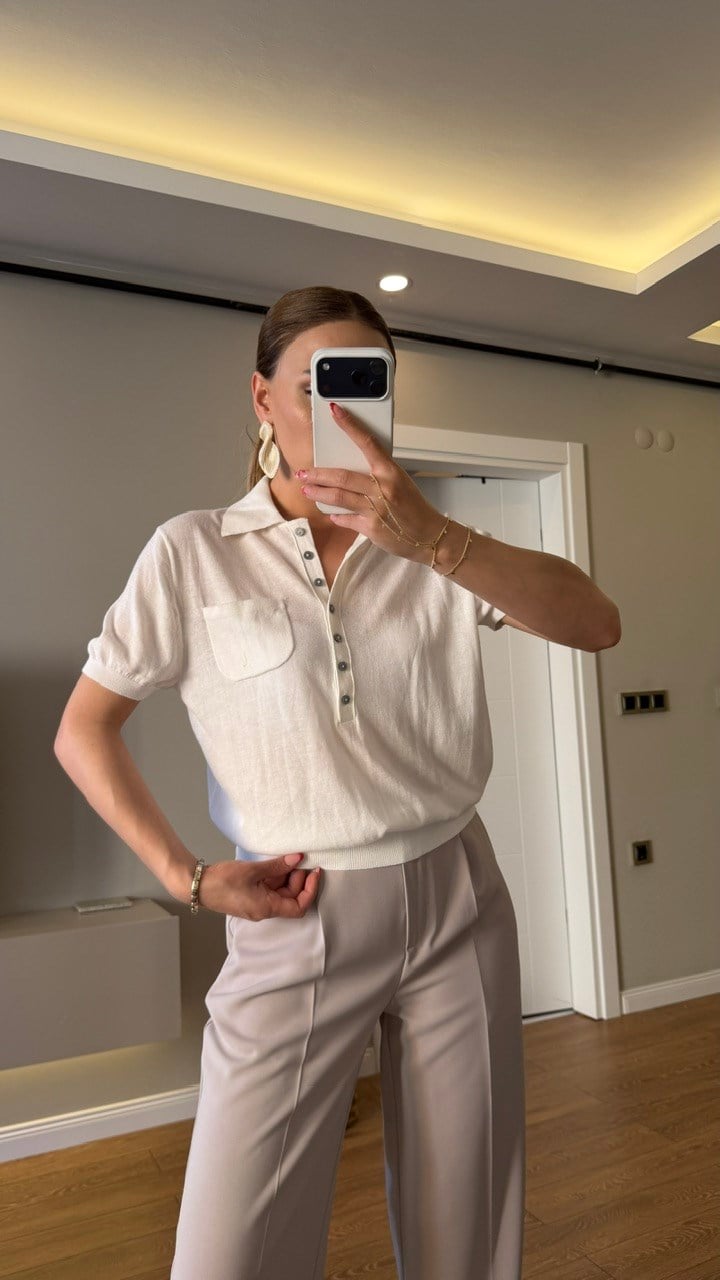 POLO YAKA TRİKO BLUZ EKRU