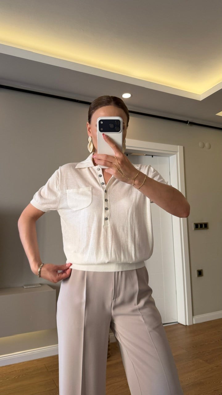 POLO YAKA TRİKO BLUZ EKRU