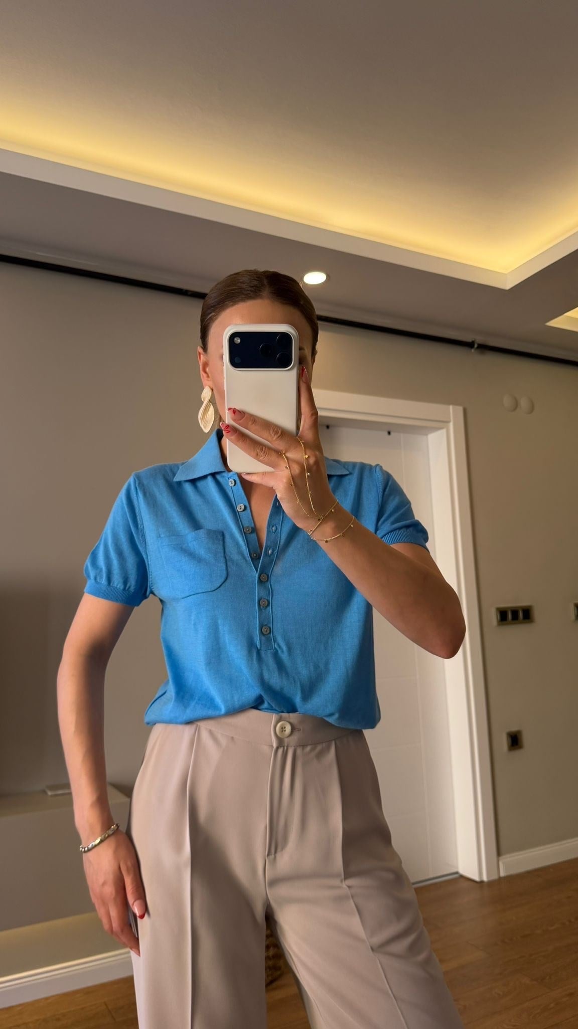 POLO YAKA TRİKO BLUZ TURKUAZ