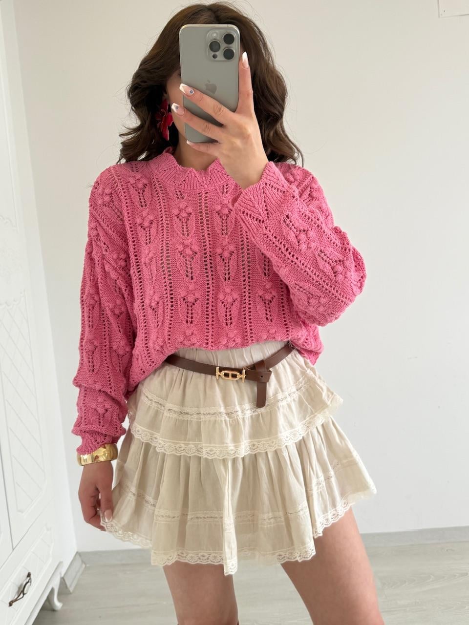 PONPON DESENLİ TRİKO PEMBE