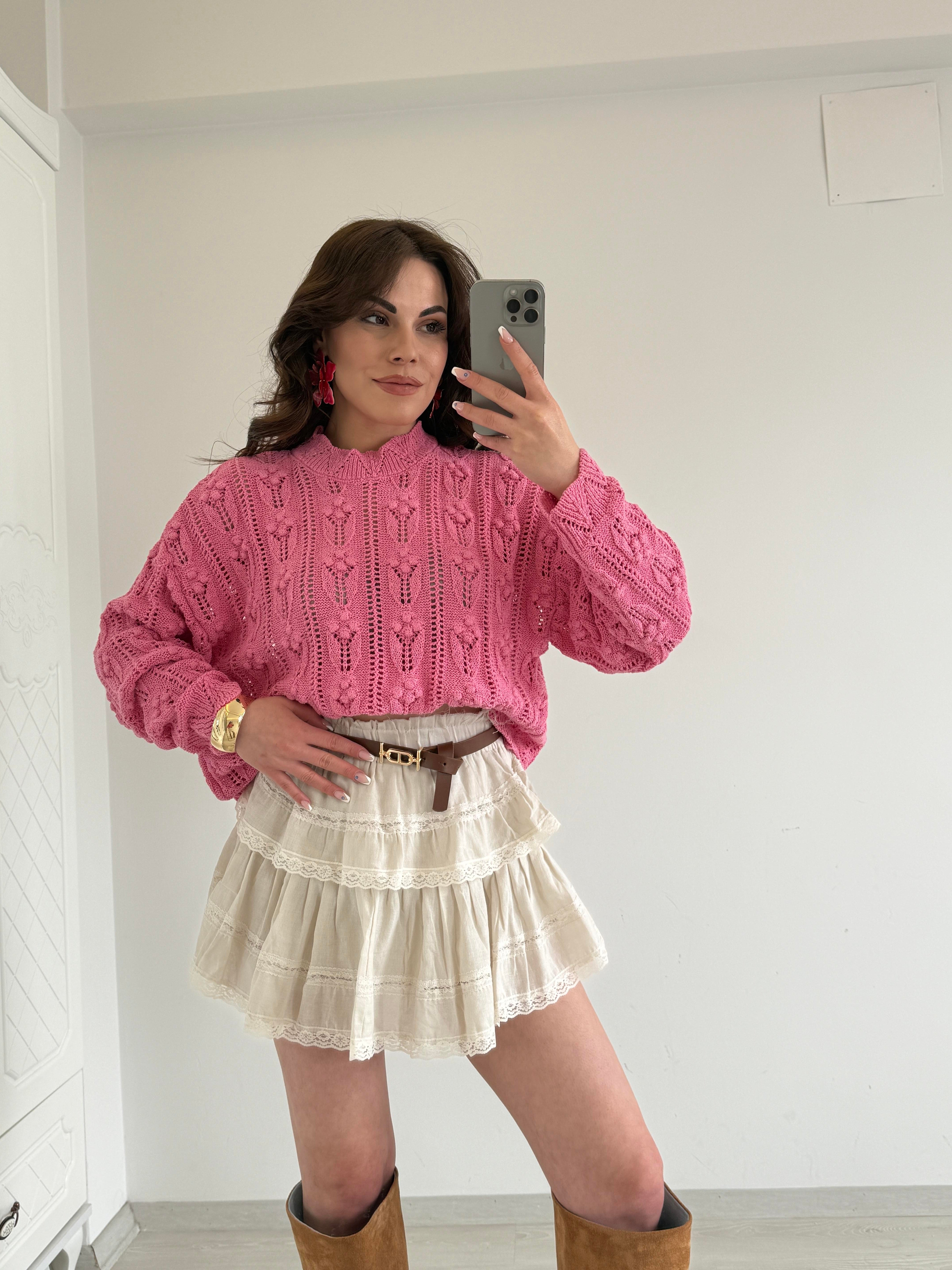 PONPON DESENLİ TRİKO PEMBE