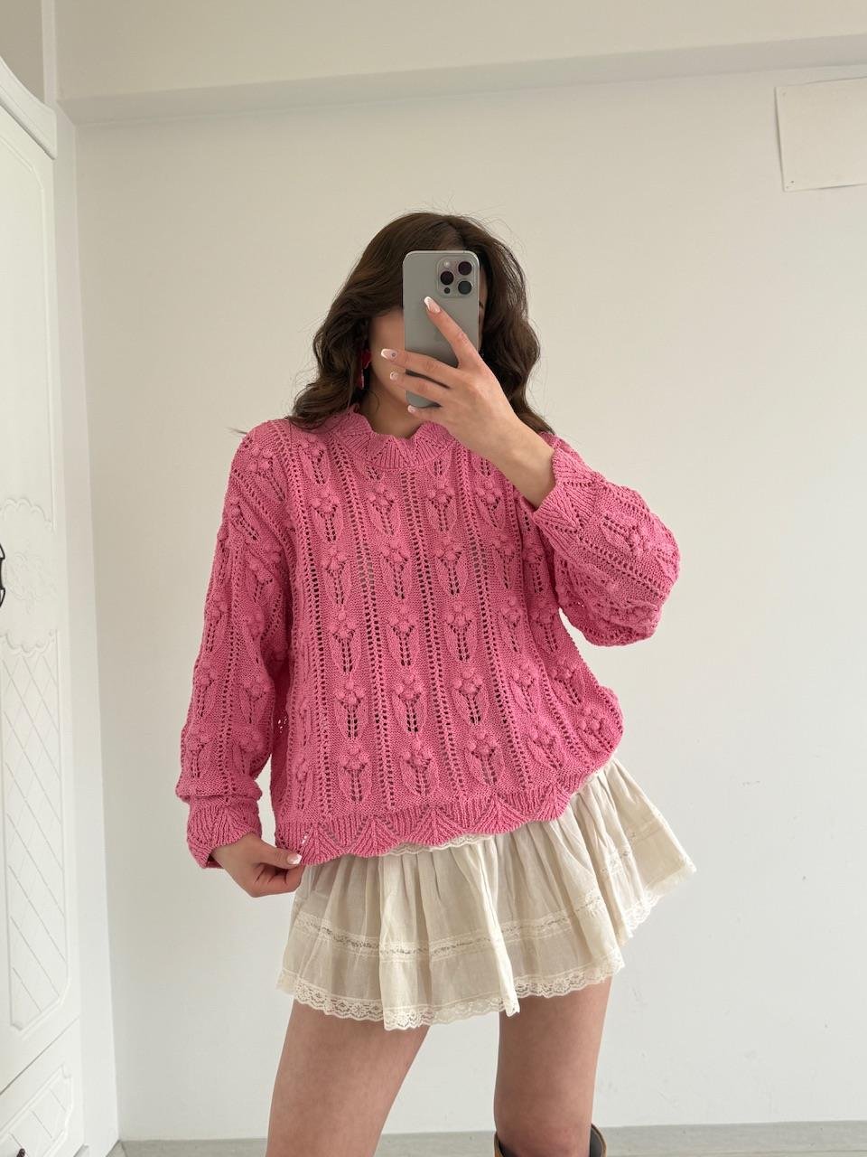 PONPON DESENLİ TRİKO PEMBE