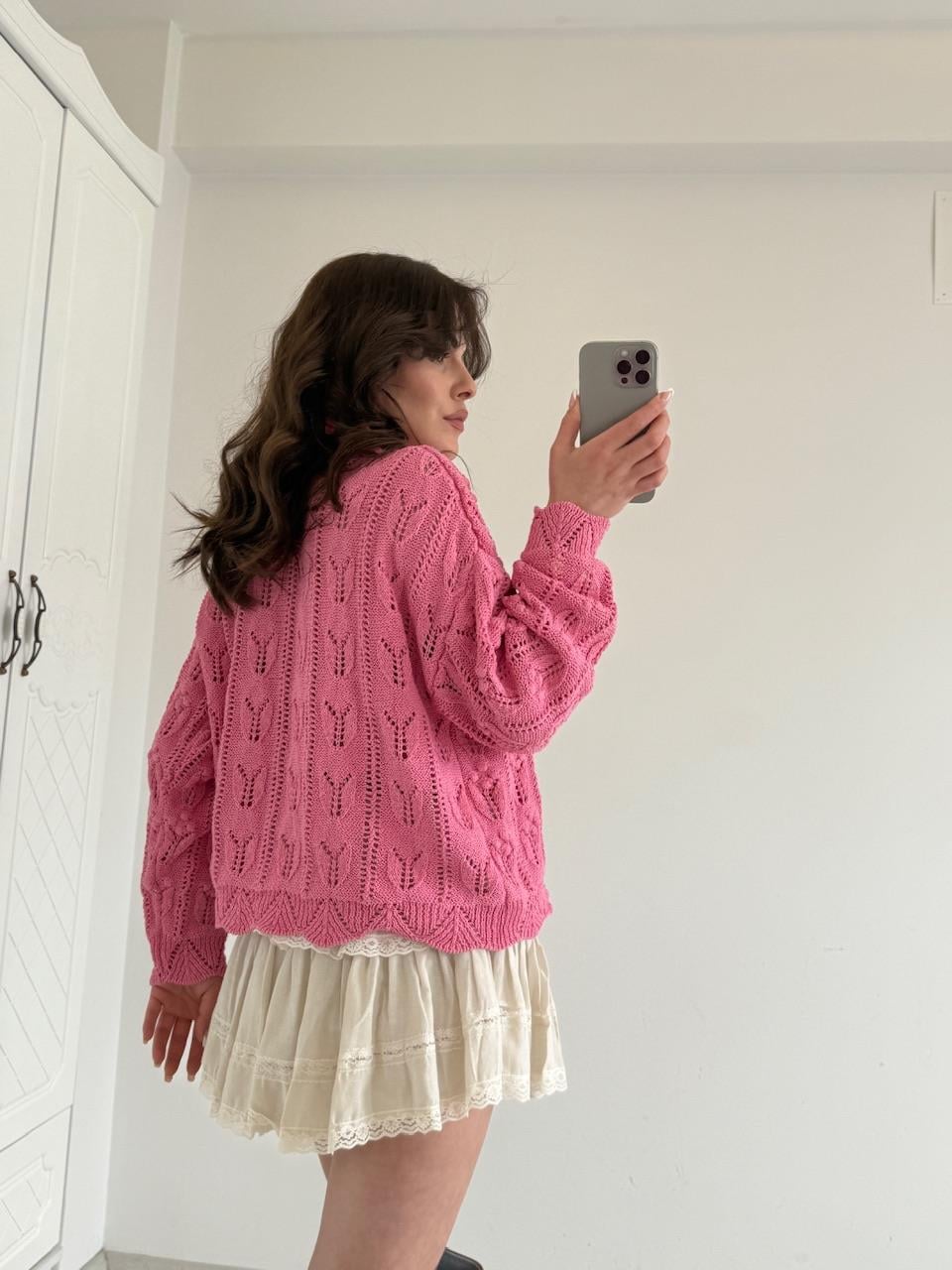 PONPON DESENLİ TRİKO PEMBE