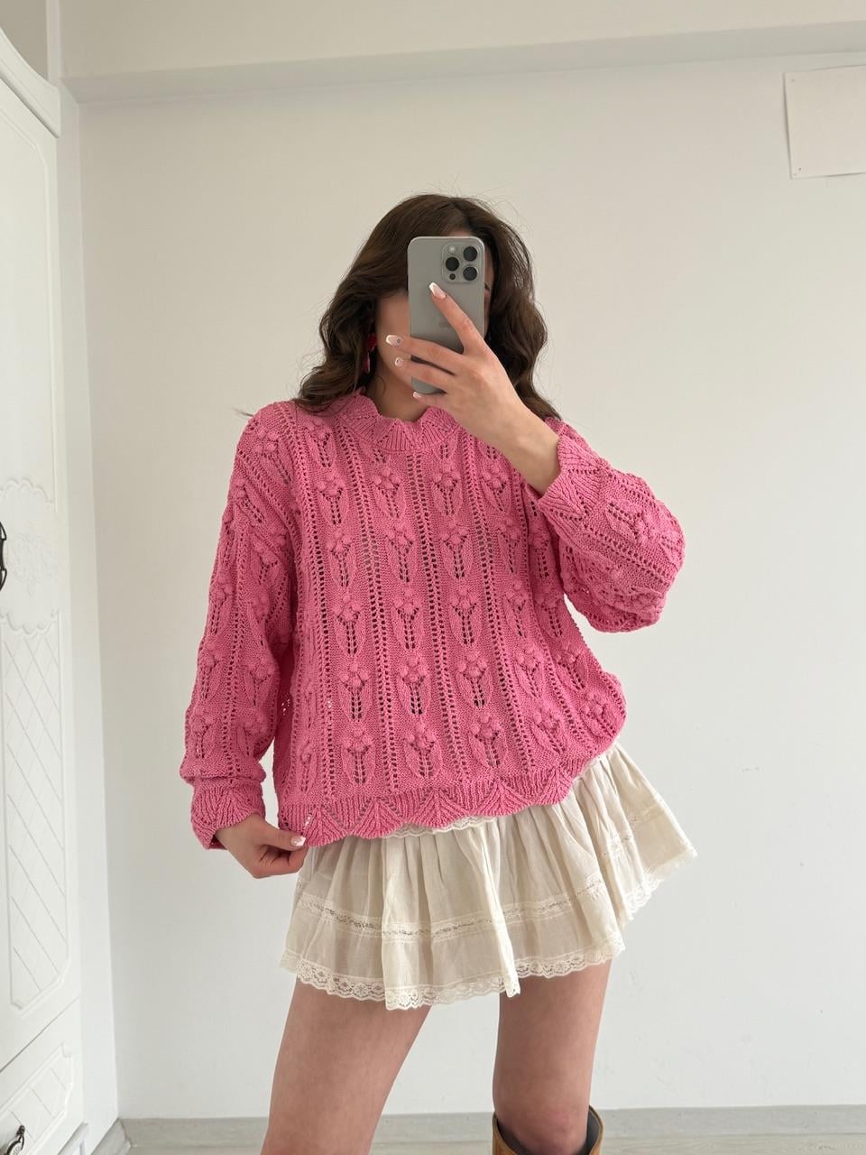 PONPON DESENLİ TRİKO PEMBE