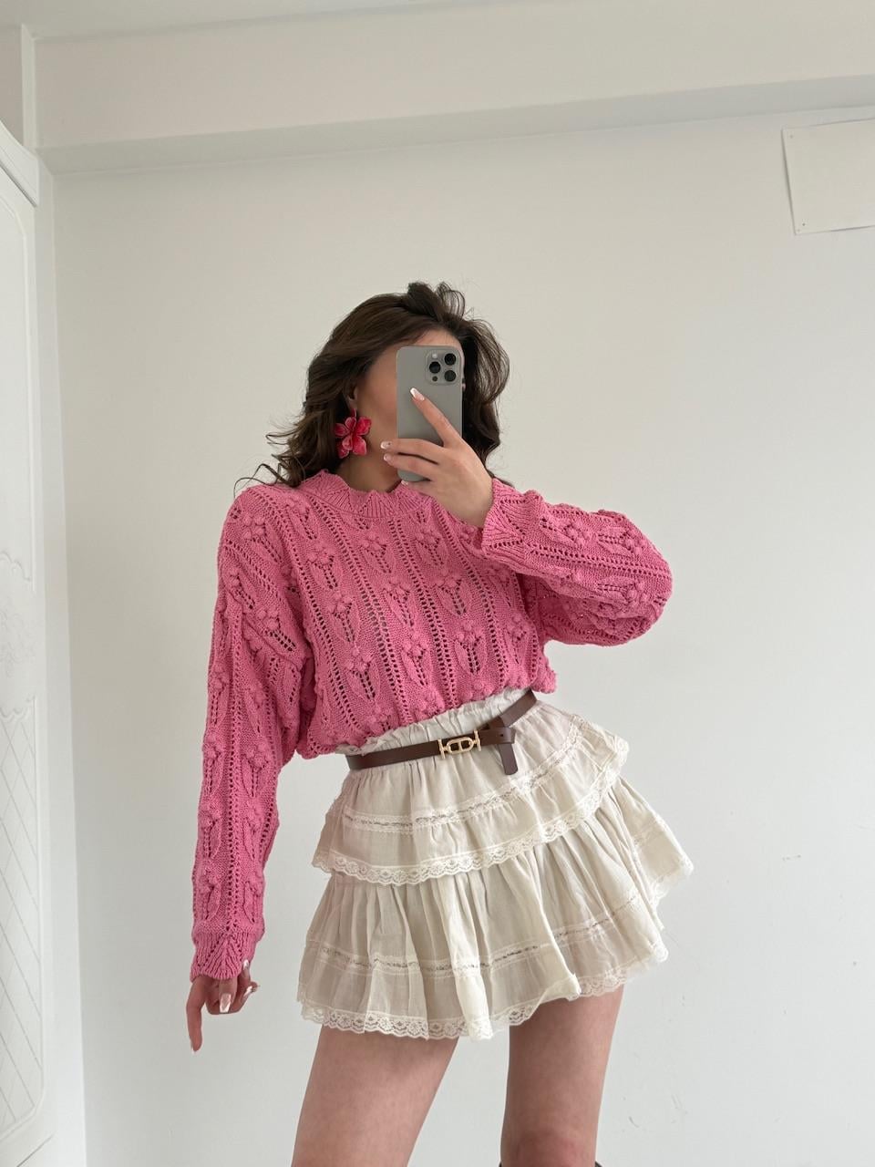 PONPON DESENLİ TRİKO PEMBE