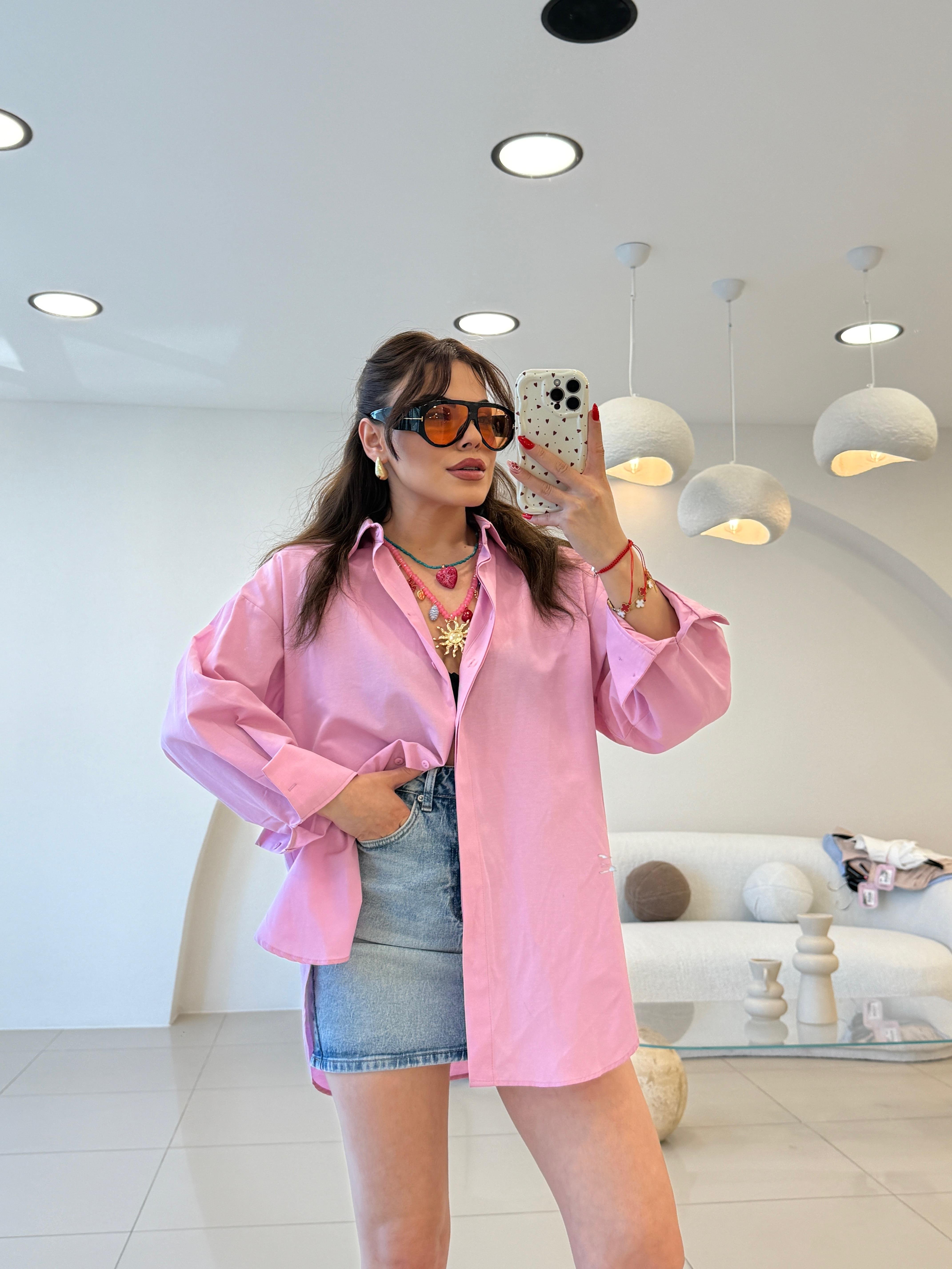 Popli̇n Kumaş  Pembe Gömlek